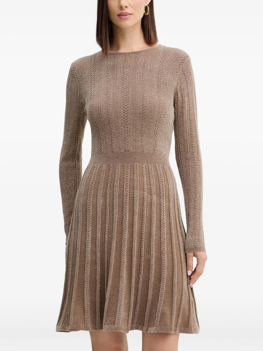 long-sleeved cable-knit mini dress - 1