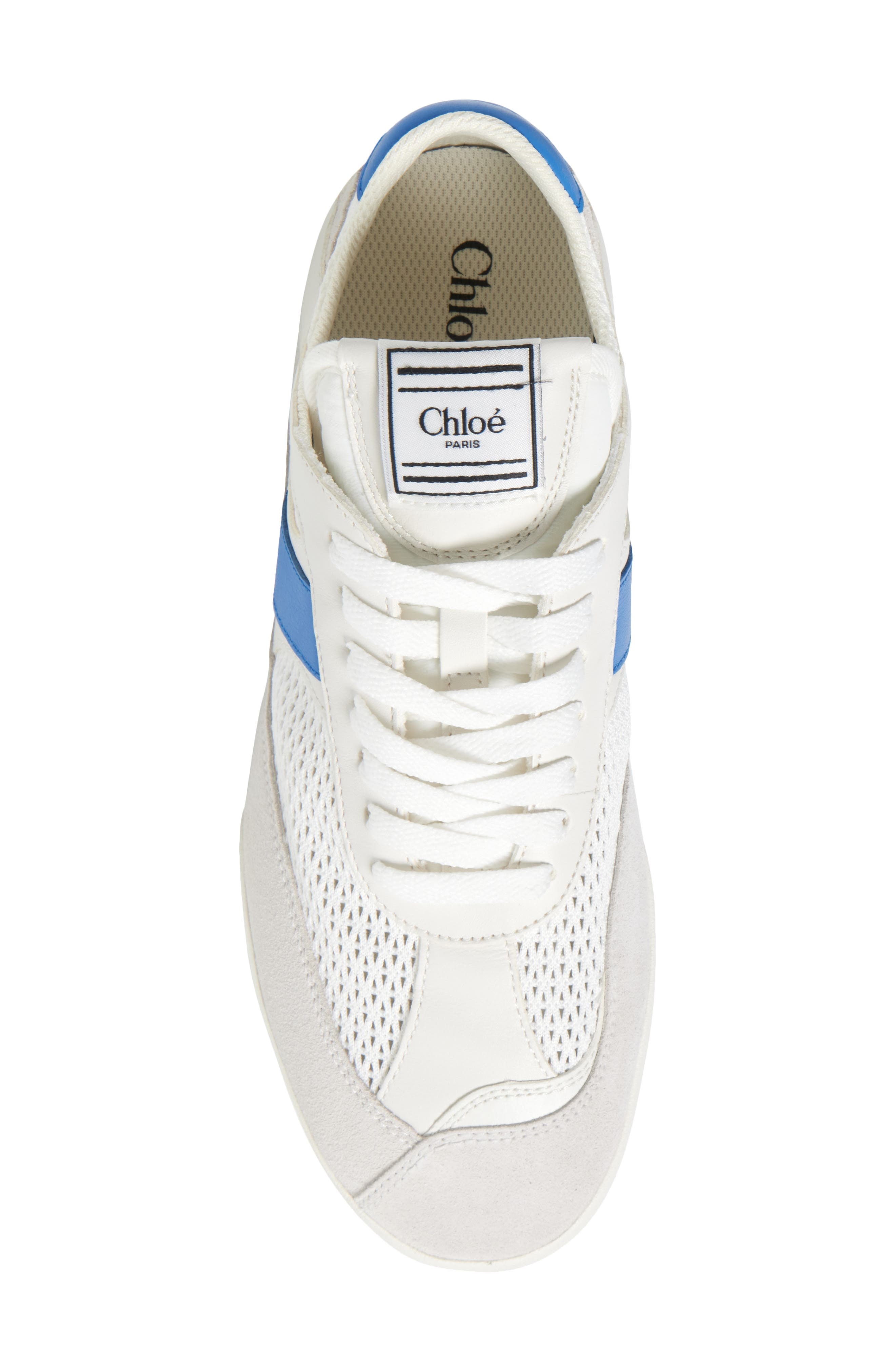 Chloé Kick Leather & Mesh Sneaker in White/Blue at Nordstrom - 5