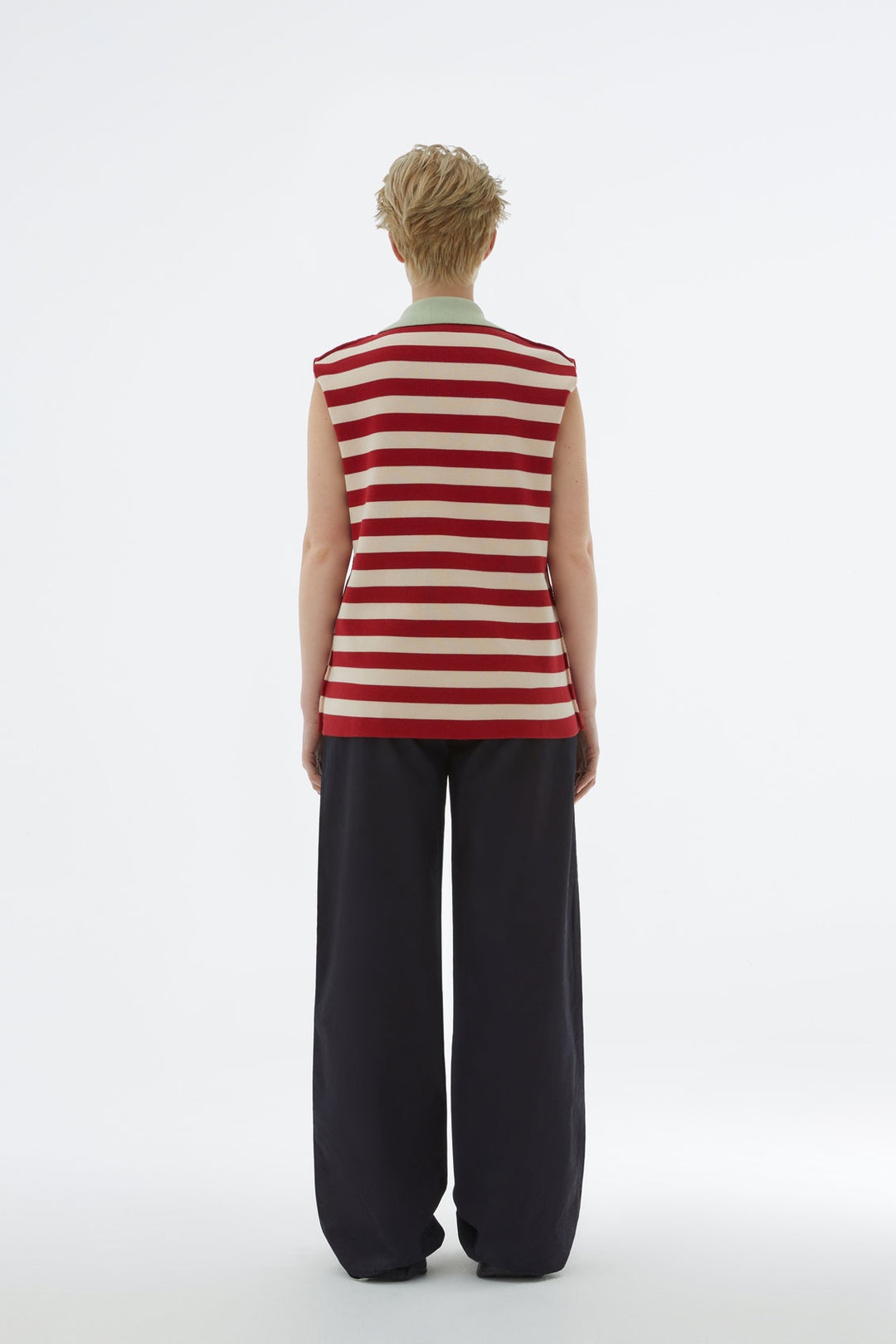 STRIPED KNIT SLEEVELESS POLO - 4