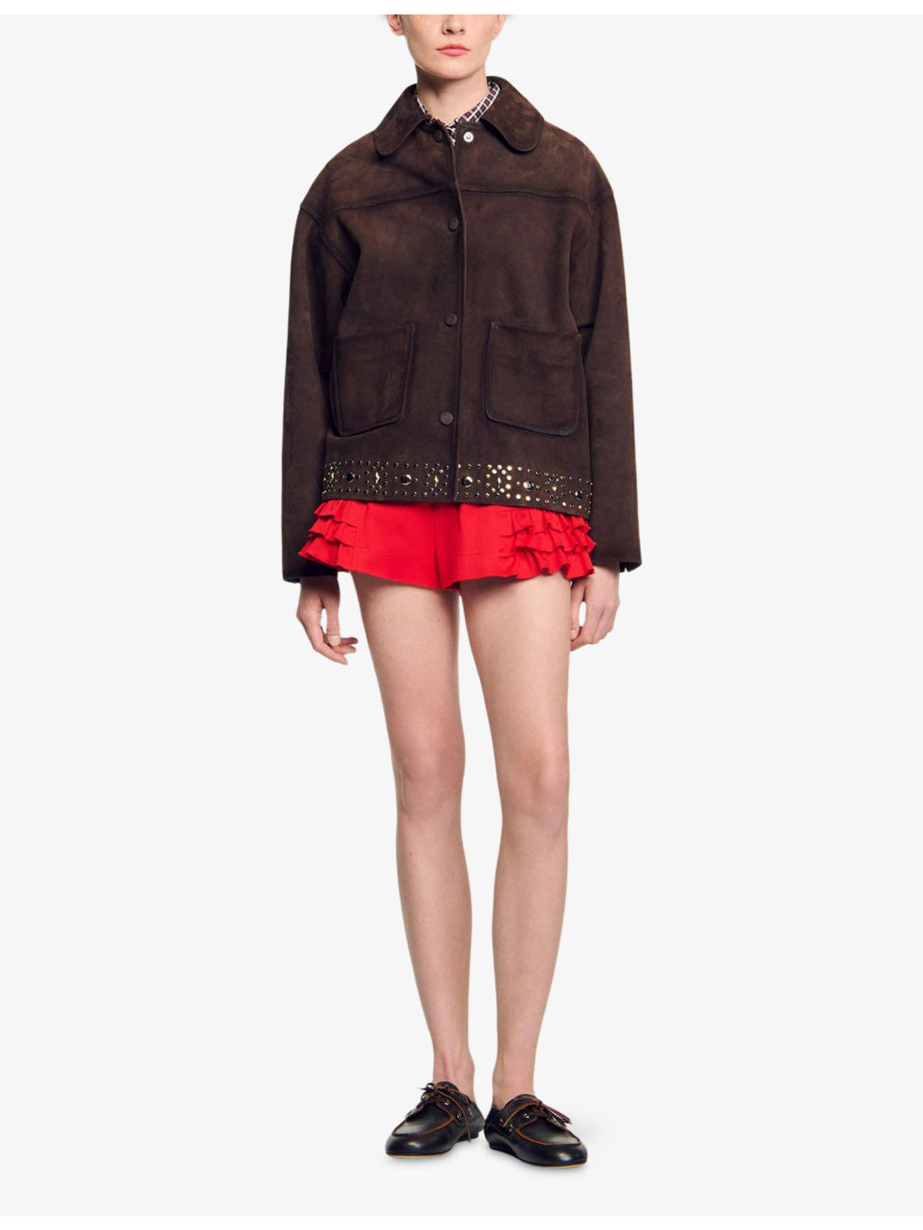 Studded-Hem Side-Pocket Suede Jacket - 2