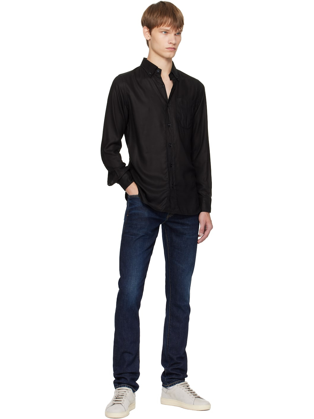 Black Gabardine Slim Fit Shirt - 4