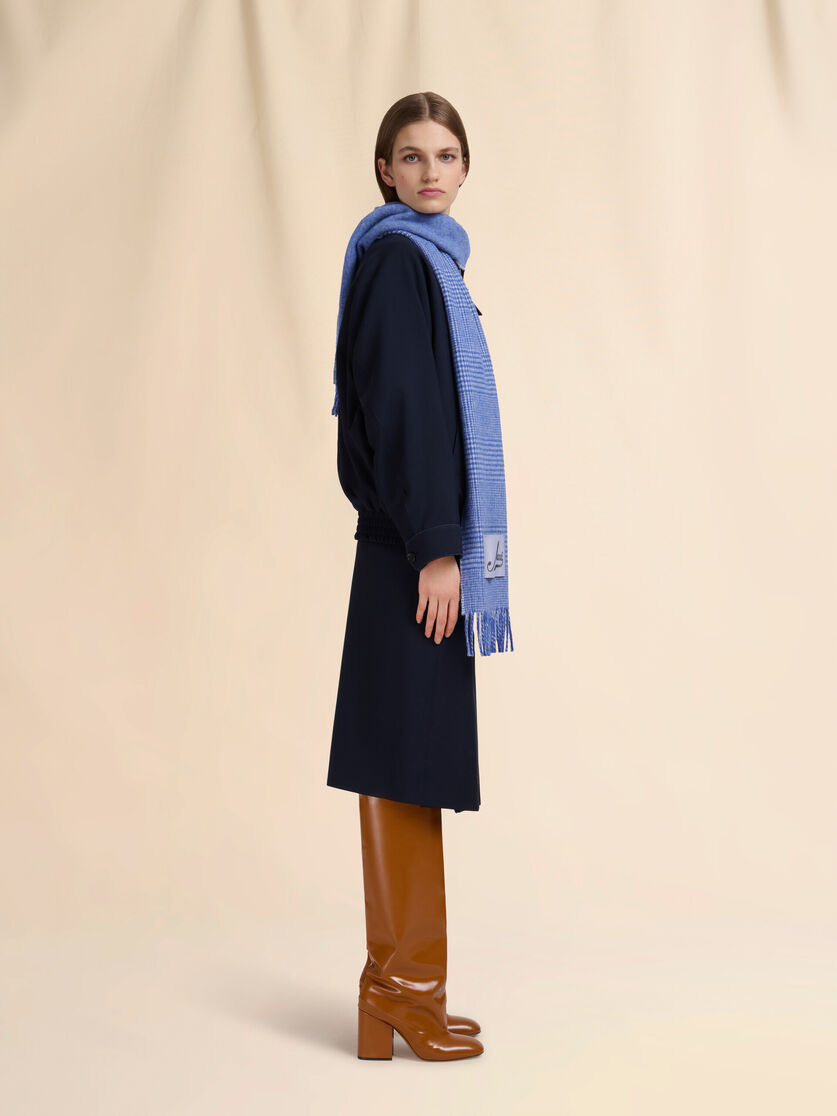 LIGHT BLUE WOOL SCARF WITH PRINCE OF WALES CHECK - 2