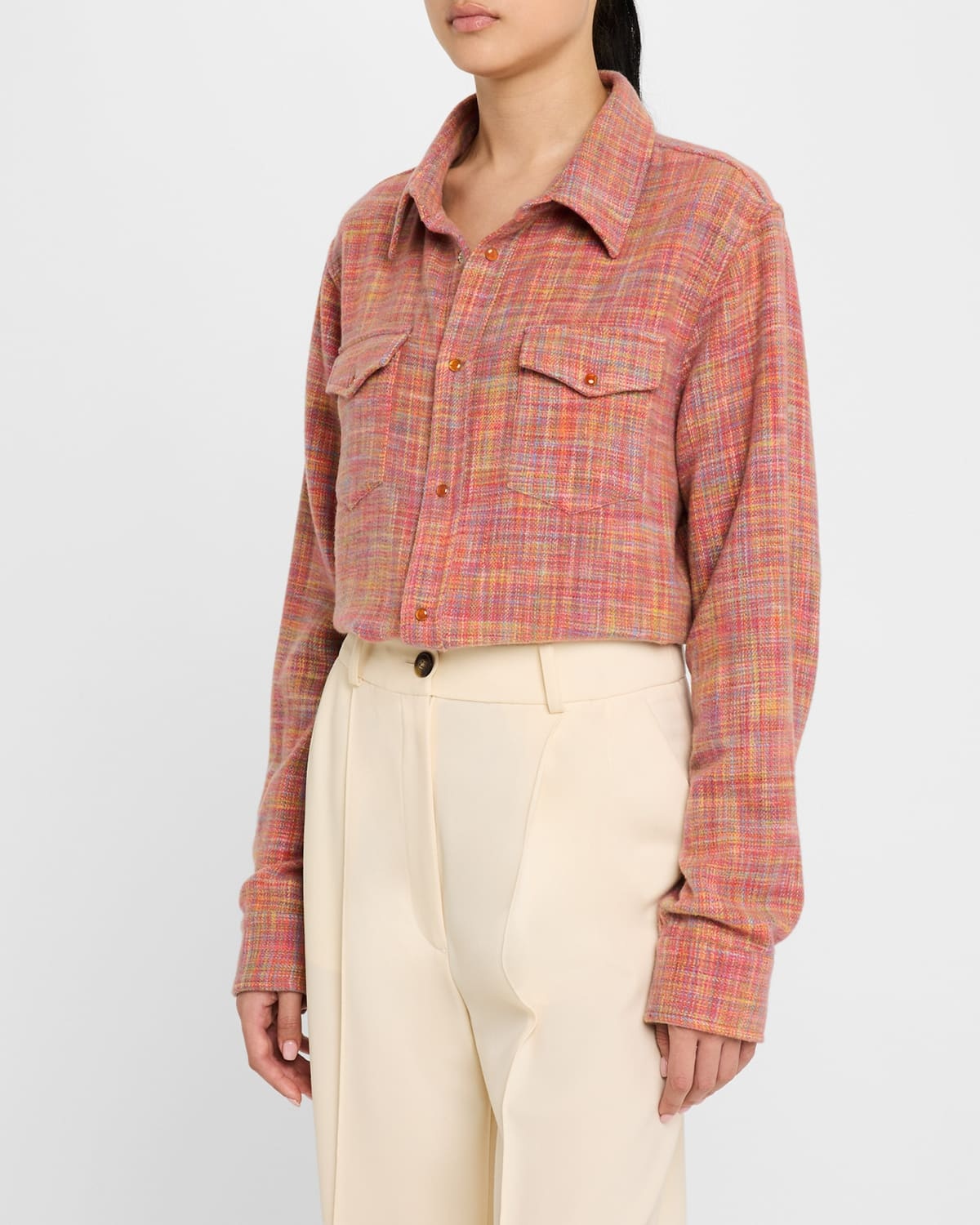 Flower Space Dye Tartan Cashmere Shirt Jacket - 4