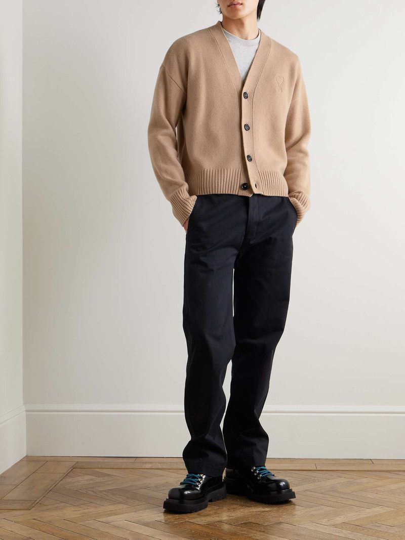 AMI Paris Logo-Embroidered Merino Wool and Cashmere-Blend Cardigan outlook