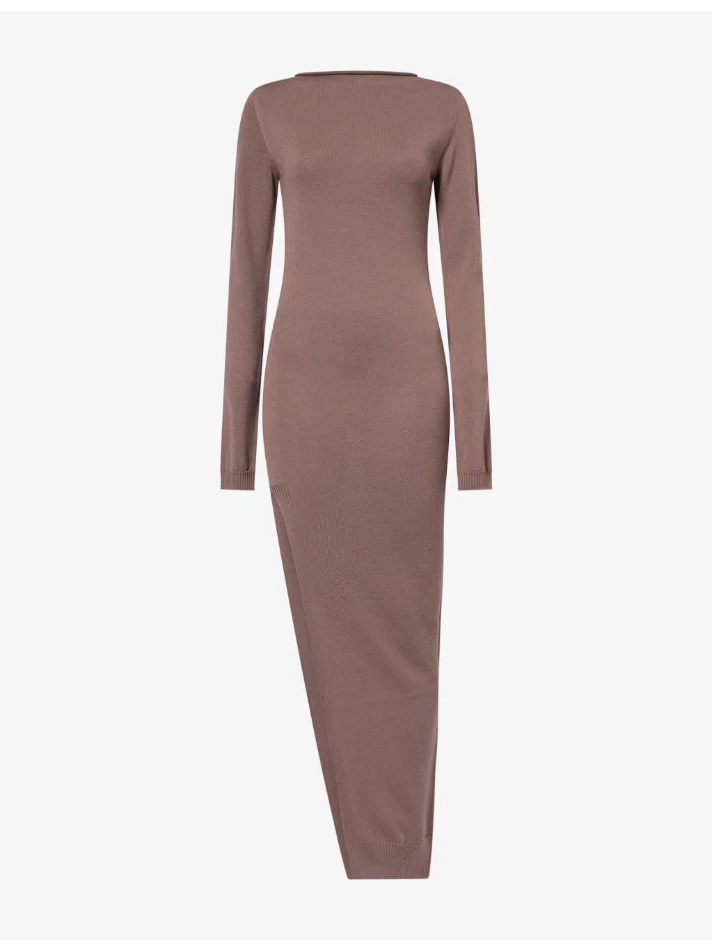 Long-Sleeve Slit Wool Maxi Dress - 1