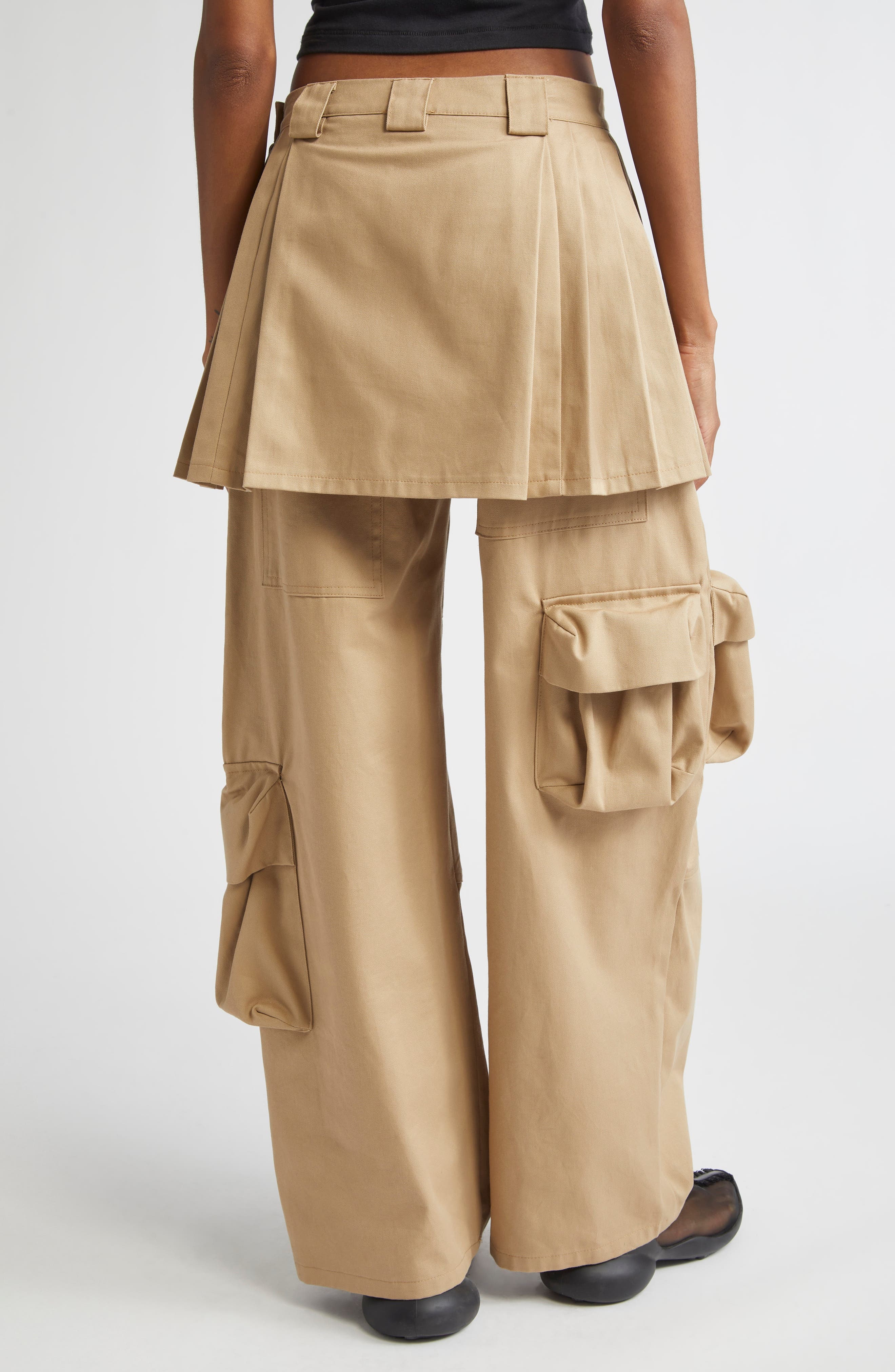 Collina Strada Lawn Plaid Skirt Overlay Cargo Pants in Khaki at Nordstrom - 3