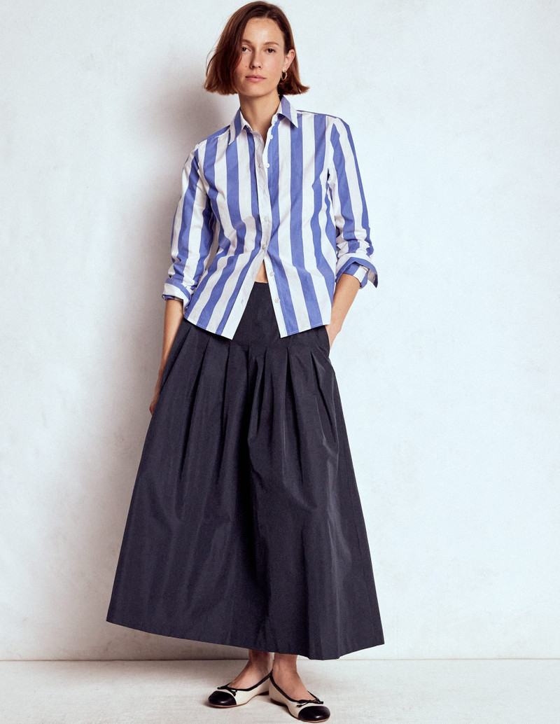Valentina Taffeta Midi Skirt-Navy 4