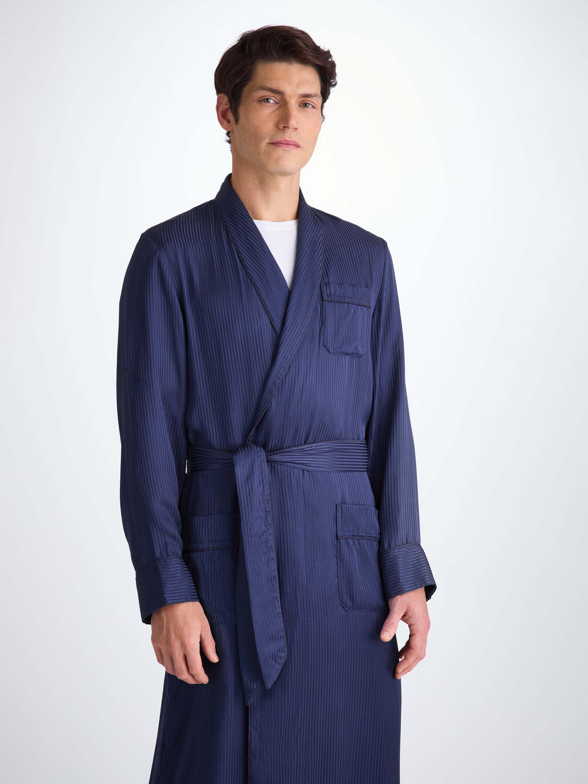 Men's Dressing Gown Woburn 8 Silk Satin Navy - 9