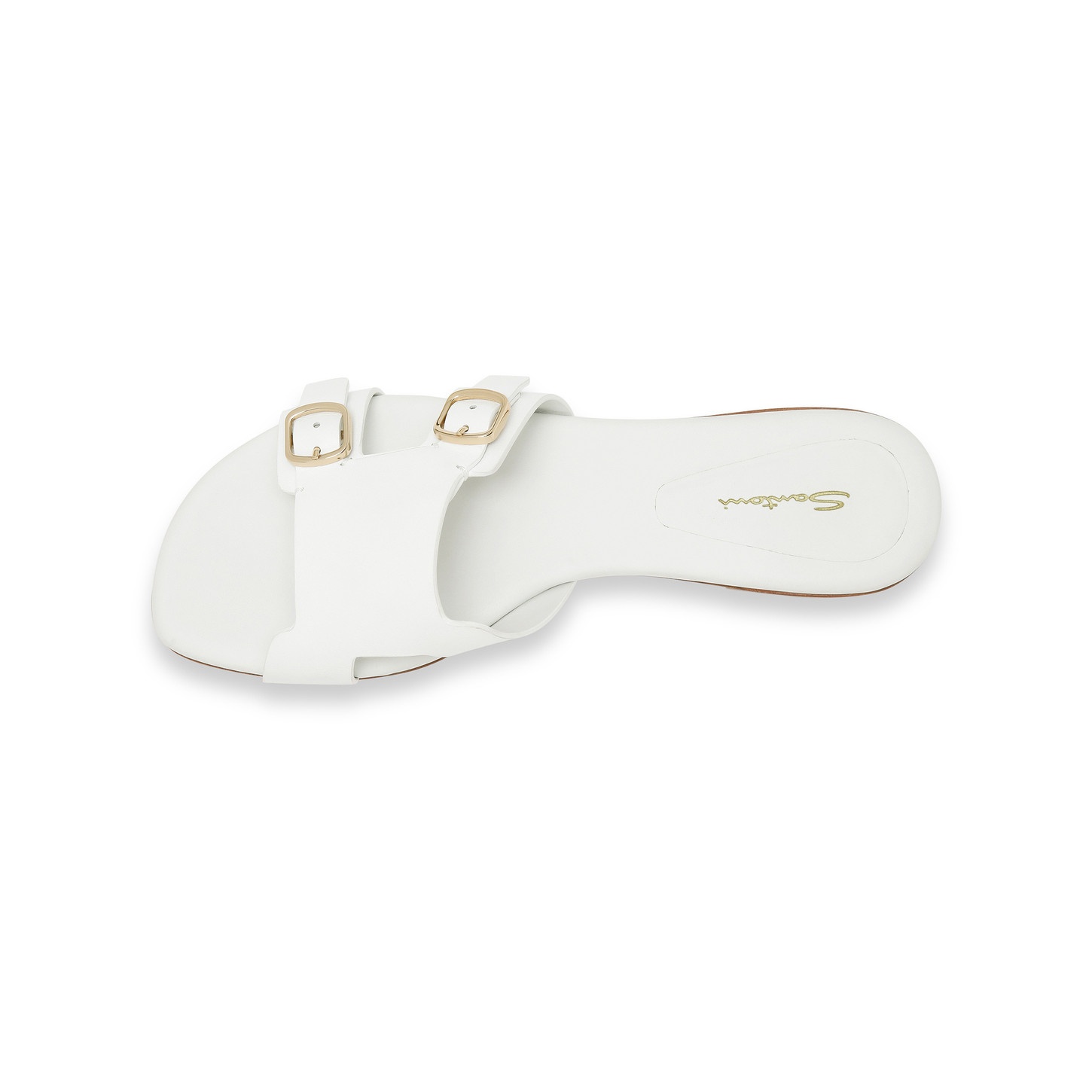 Women's white leather double-buckle Didi slide sandal - 5