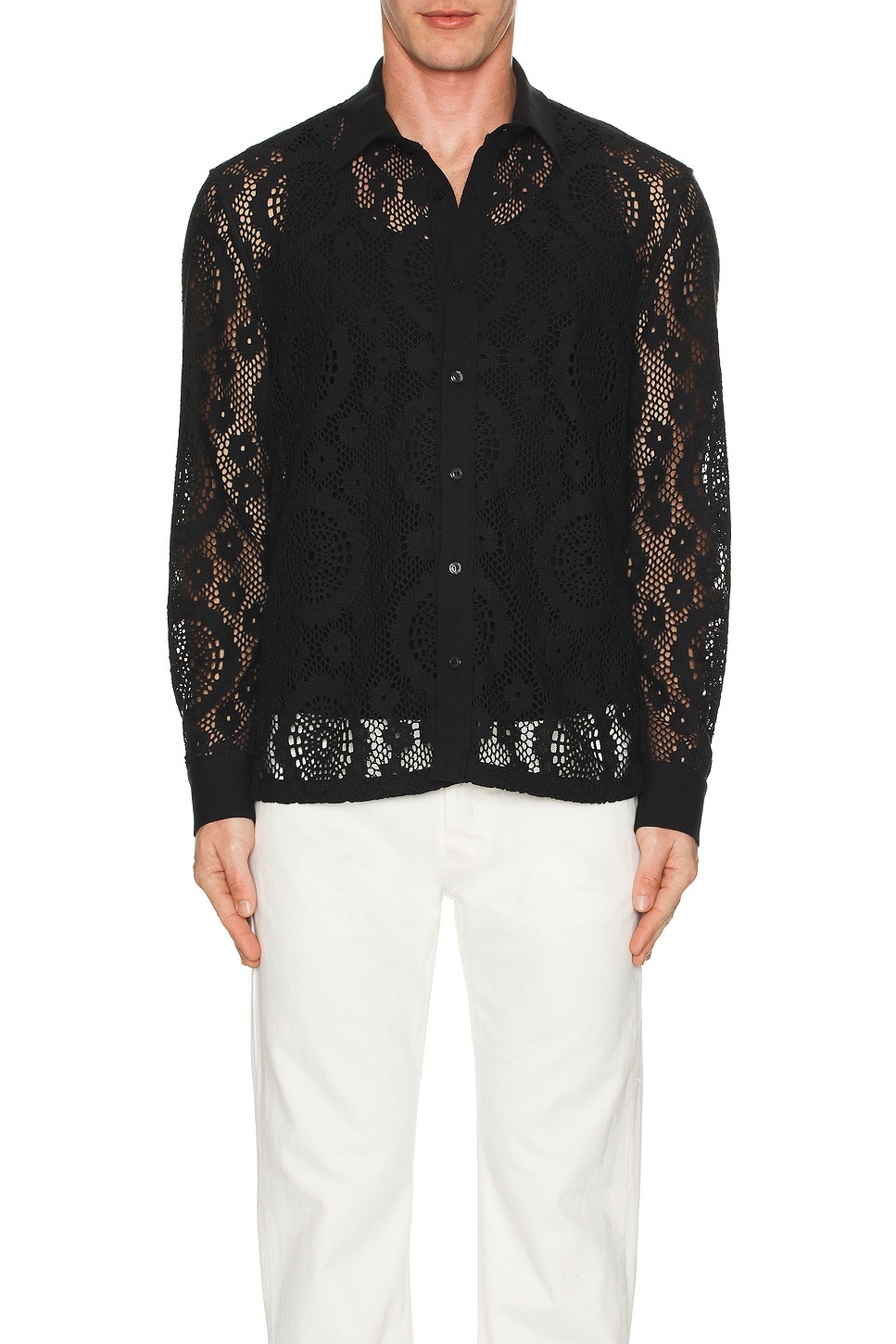 Lace Button Down Shirt - 3