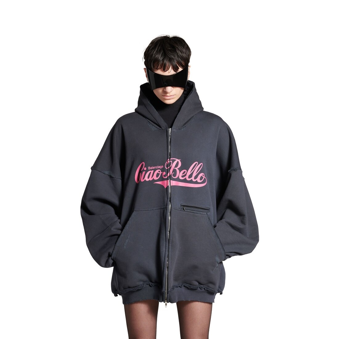 Women's Ciao Bello Pulled Hoodie Large Fit in Black - 5