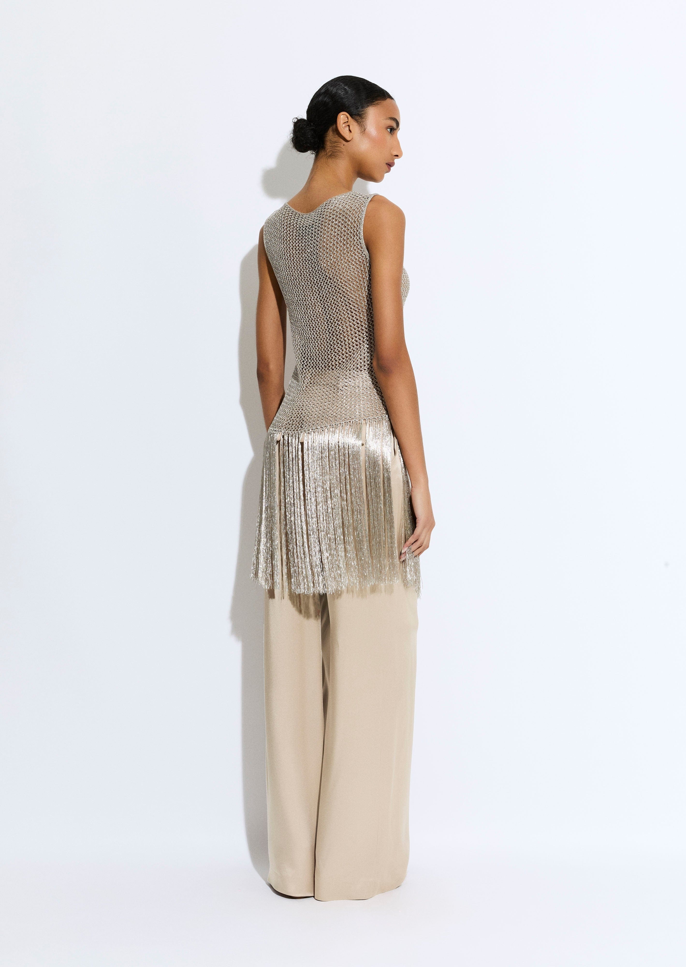 Metallic Netting Fringe Asymmetric Top - 3