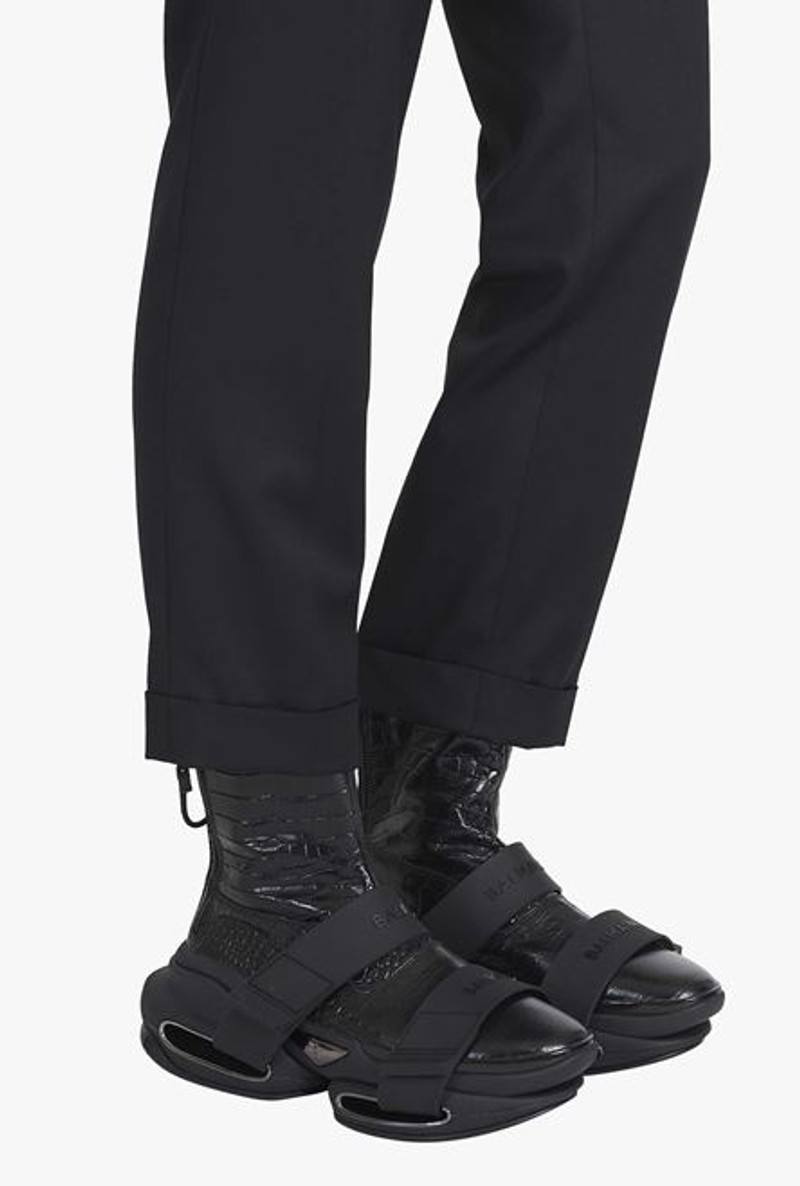 Balmain Black crocodile-embossed leather B-Bold high-top sneakers with straps outlook