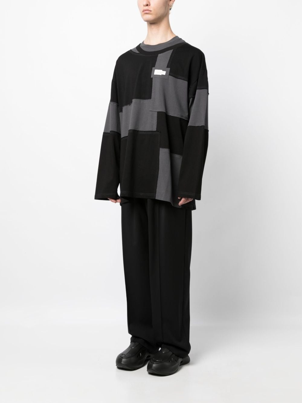 logo-patch patchwork-pattern cotton sweatshirt - 3