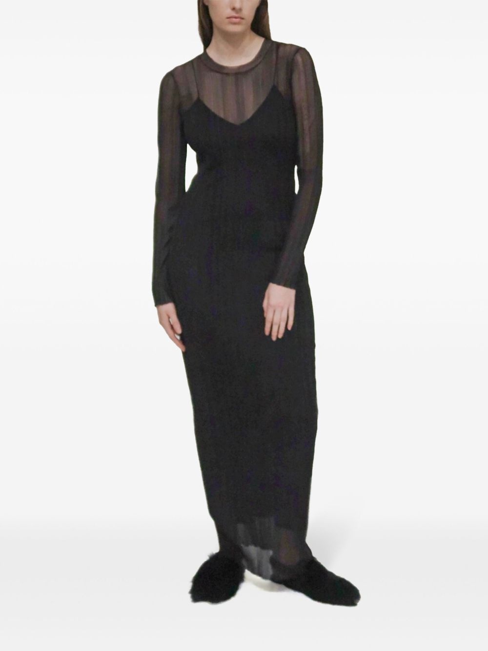 sheer plissé dress - 5