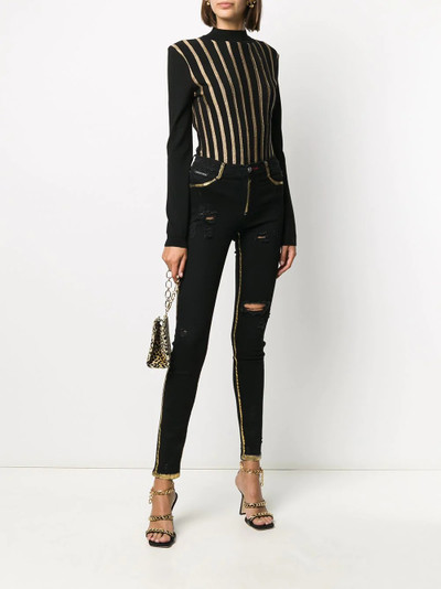 PHILIPP PLEIN distressed gold-tone denim leggings outlook