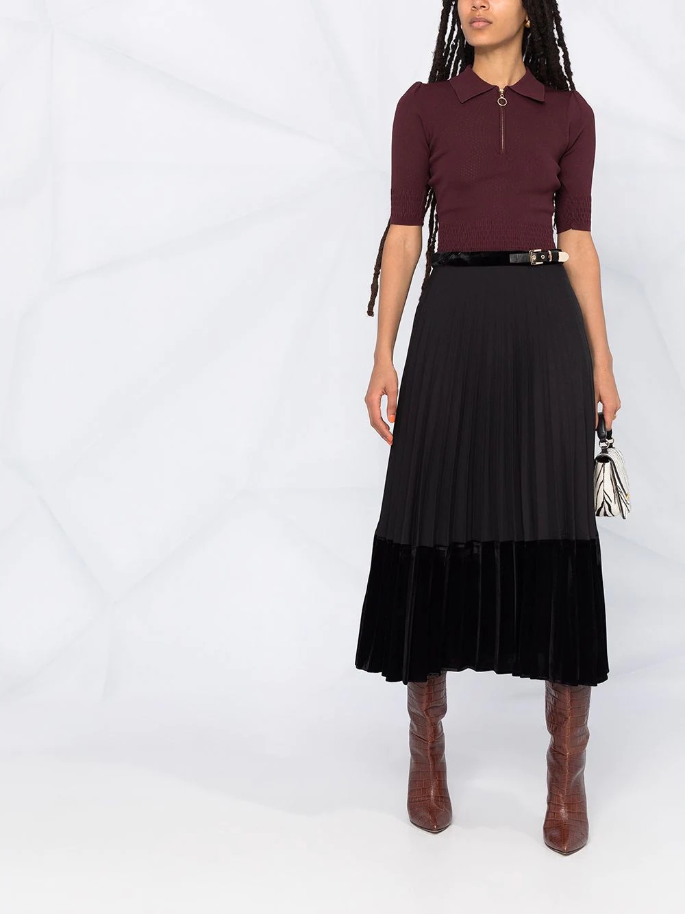 Velna velvet panelled mid-length skirt - 2