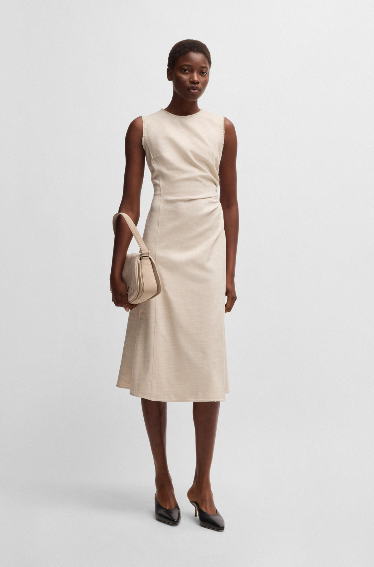 MELANGE DRESS WITH FRAYED AND GATHERED DETAILS - 2