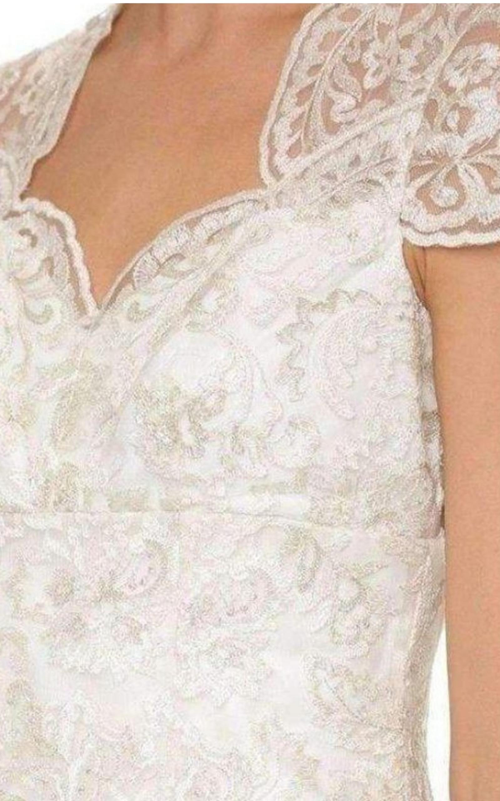 Marchesa Notte - White Metallic Lace Cap Sleeve Dress - 5