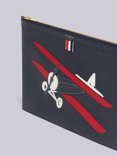 Thom Browne Navy Pebble Grain Leather Plane Applique Medium Document Holder outlook