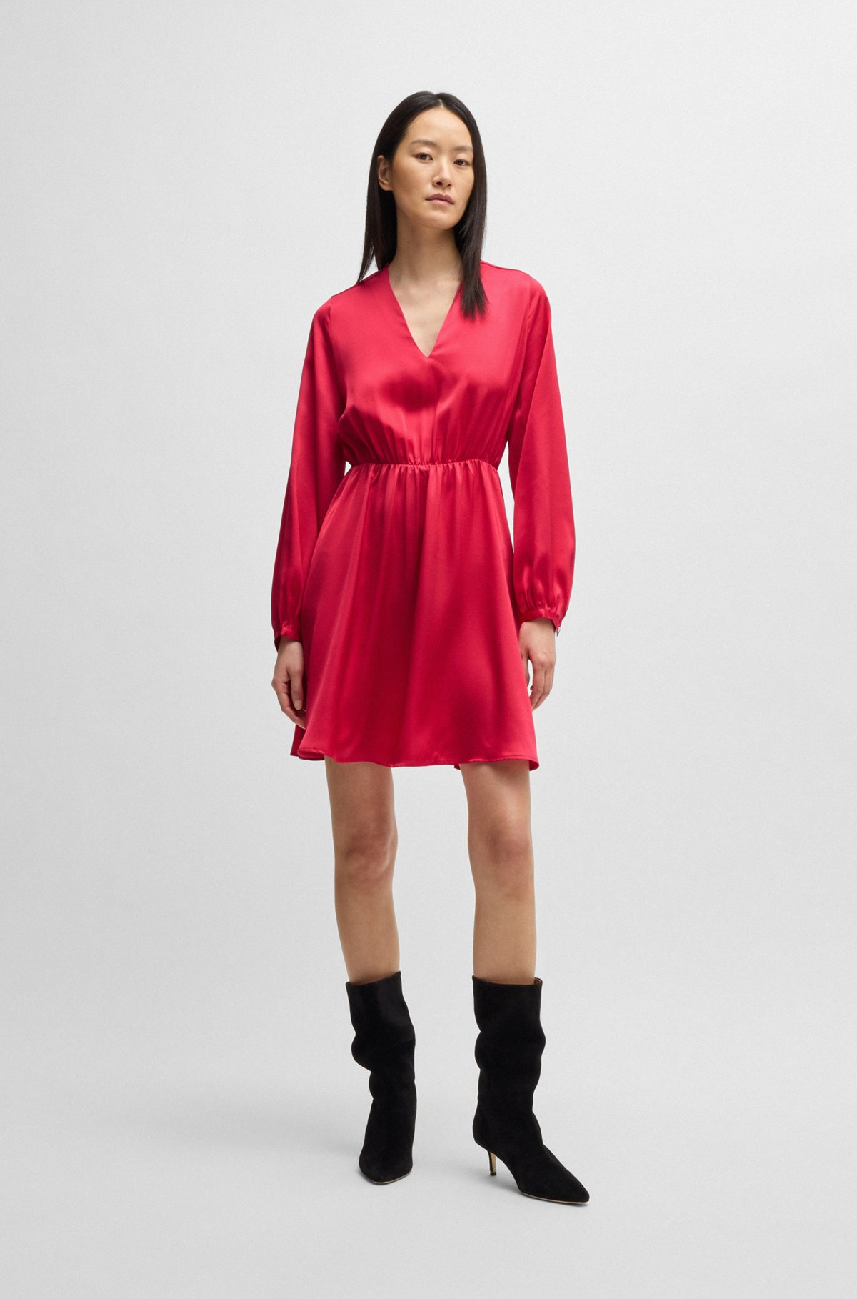V-NECK DRESS IN HAMMERED SATIN - 3