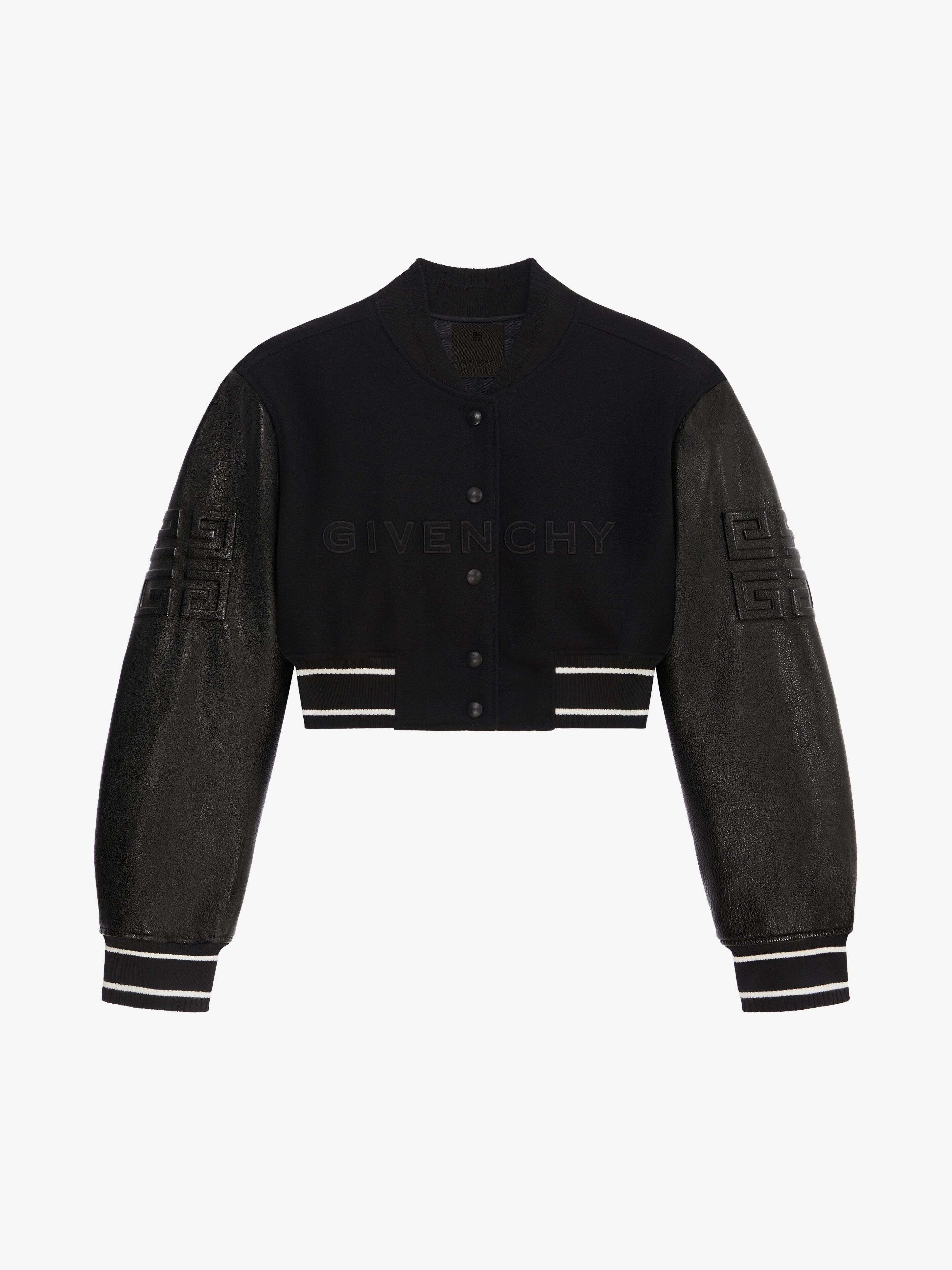GIVENCHY CROPPED VARSITY JACKET IN WOOL AND LEATHER - 1