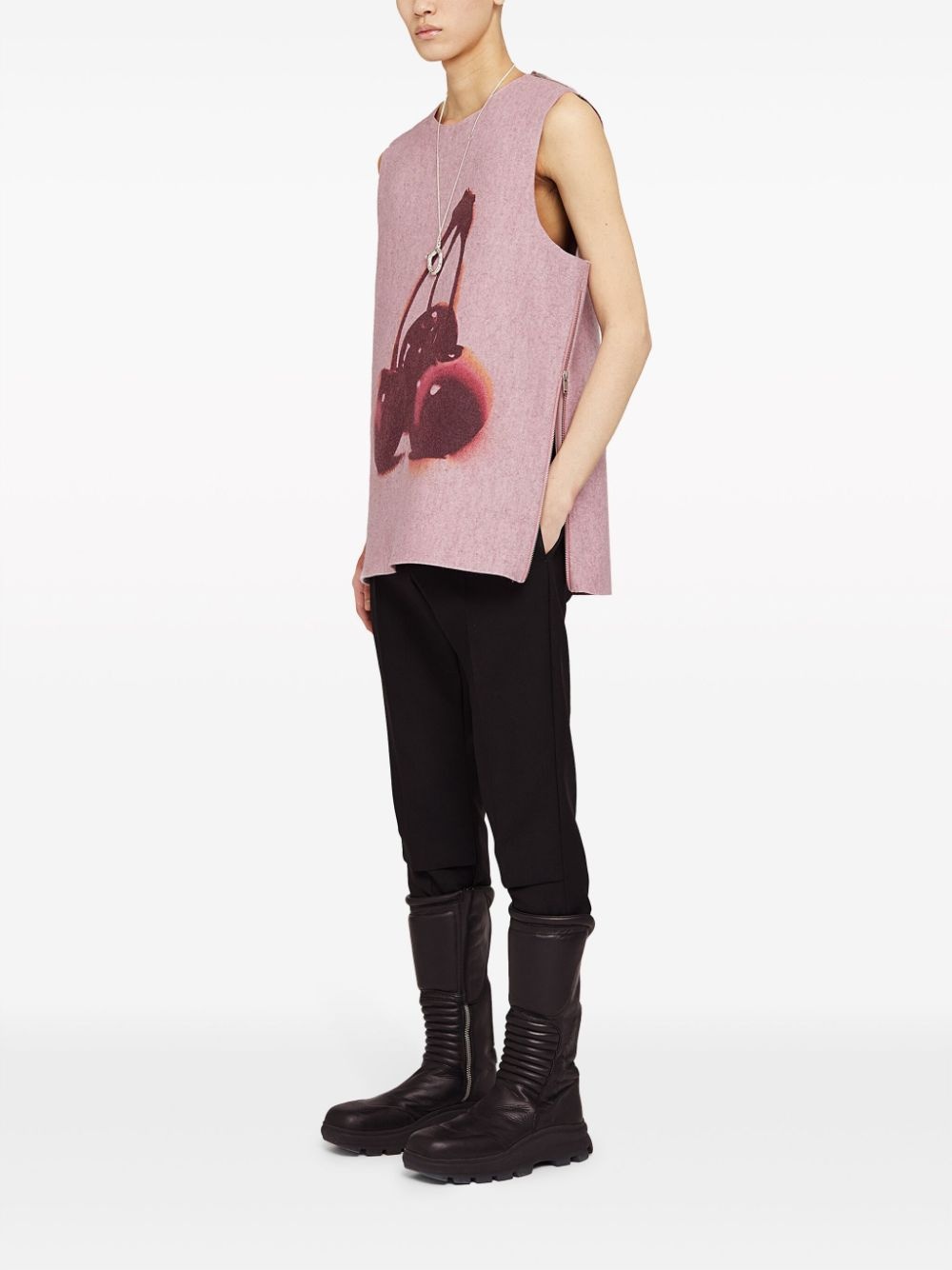 cherry-print wool tank top - 3