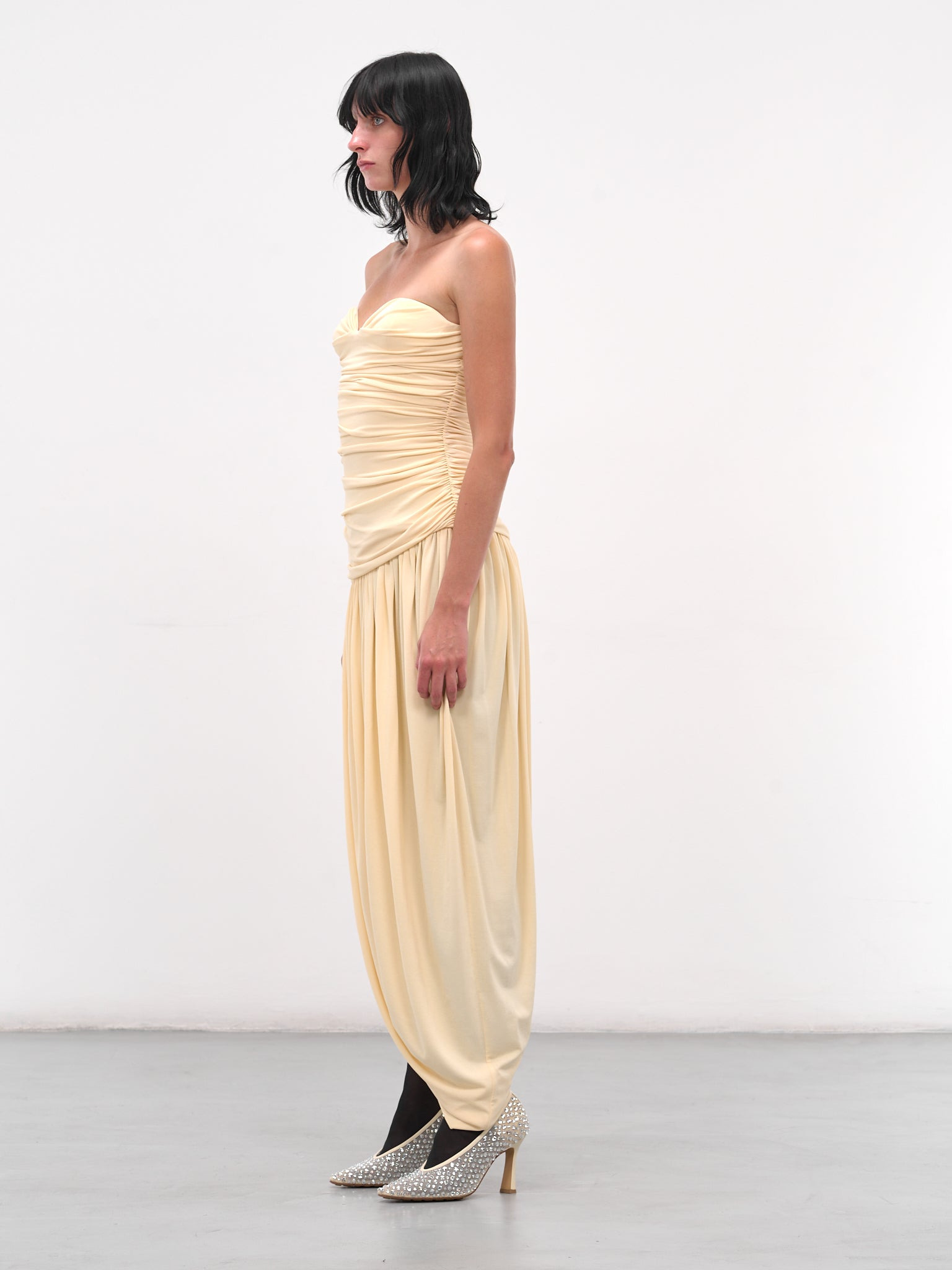 Cream Open-Leg Draped Midi Dress - 2