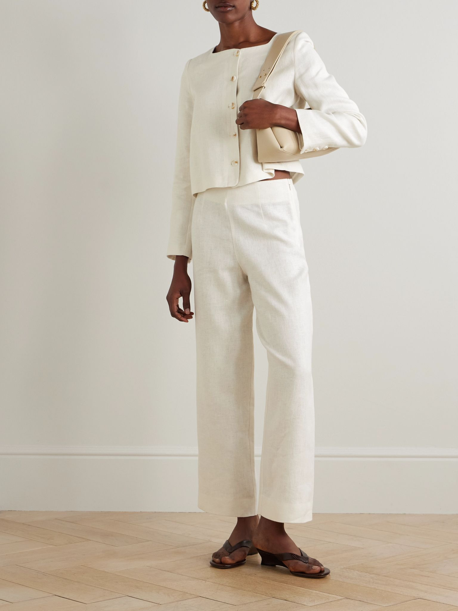 Noelle linen straight-leg pants Cream - 2