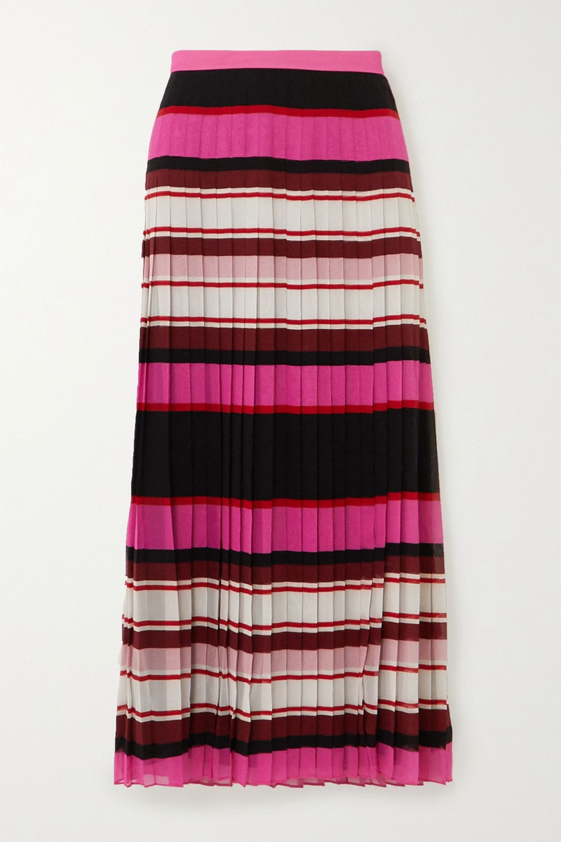 Pleated striped silk-georgette midi skirt - 1