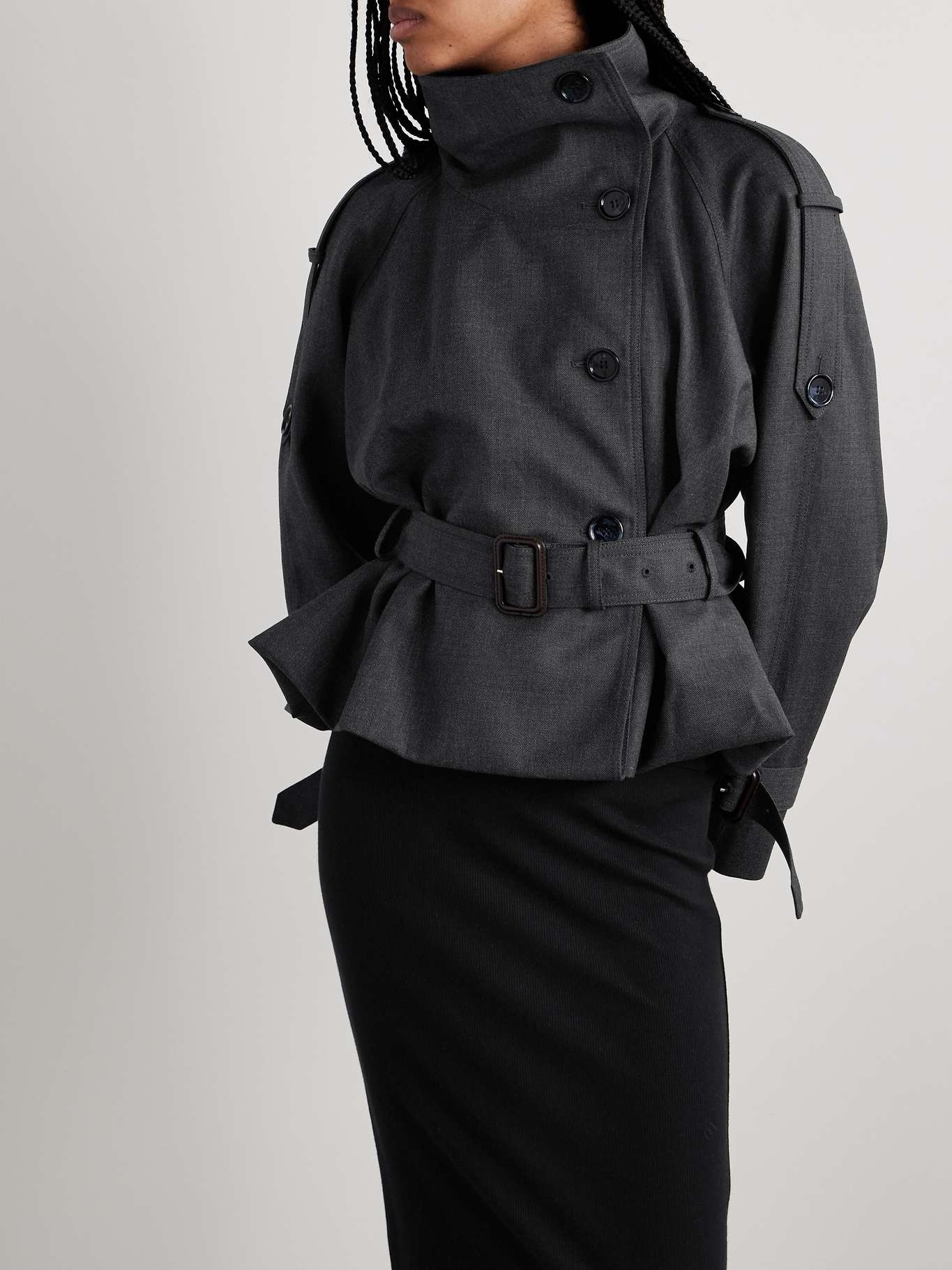 Belted double-breasted woven jacket - 6