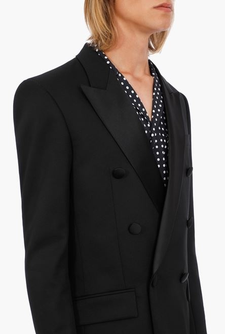 Black satin and wool blazer with double-breasted buttoned fastening - 8