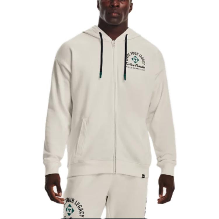 Under Armour Project Rock Heavyweight Terry Full-Zip Hoodie 'Ivory White' 1377436-130 - 3