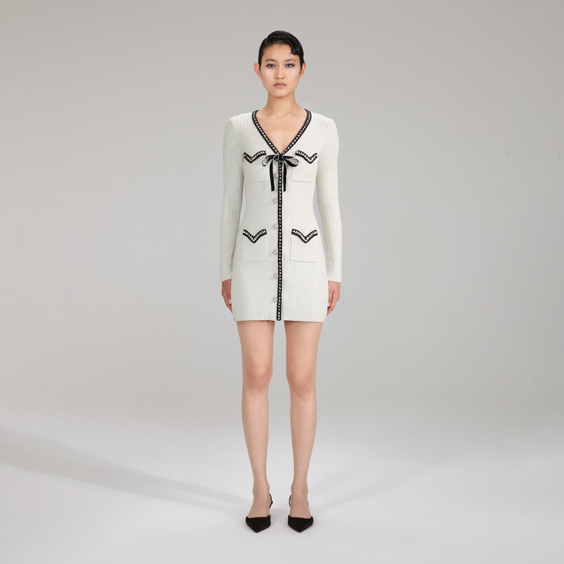 self-portrait Ivory Knit Bow Dress - AW22-924 | REVERSIBLE