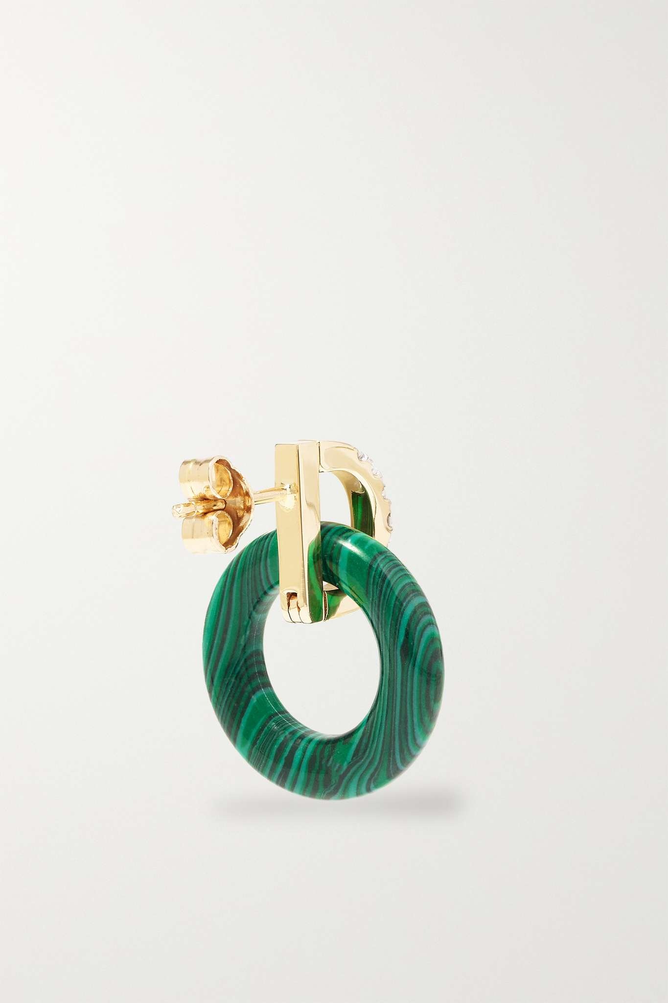 Door Knockers 14-karat gold, malachite and diamond hoop earrings - 3