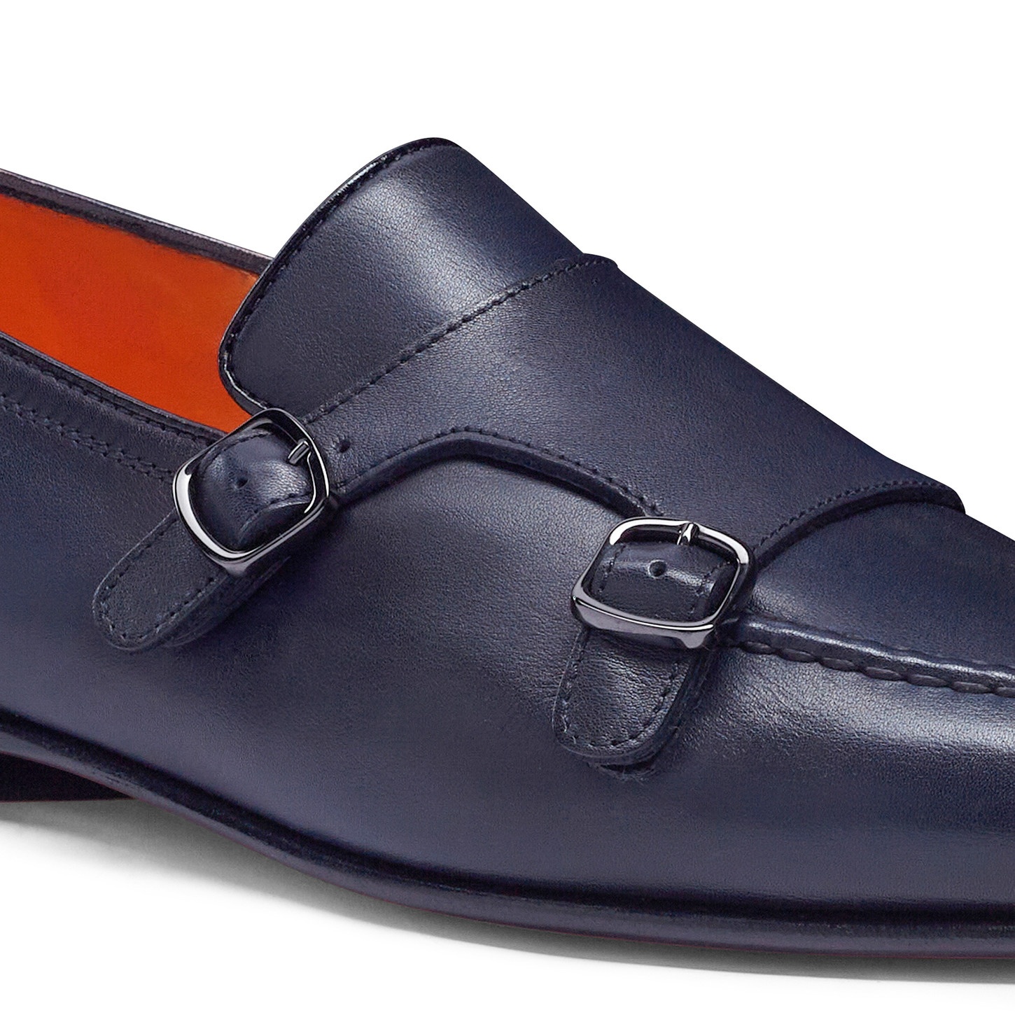 Men's polished blue leather double-buckle loafer - 6