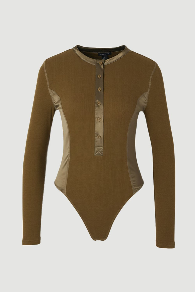 Luxe Viscose Rib Jersey Crew Neck Satin Detail Bodysuit 4