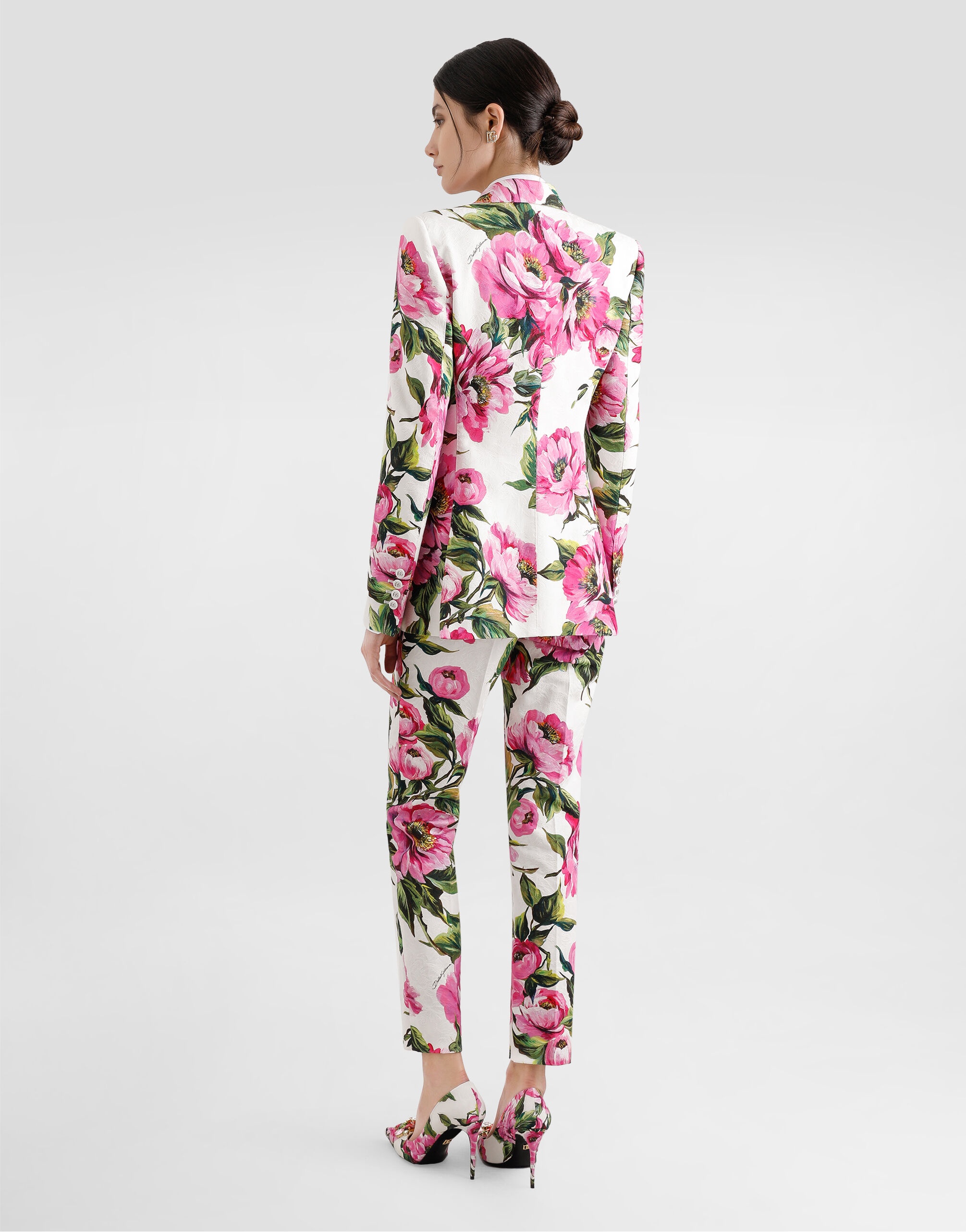 Peony-print cotton jacquard pants - 3