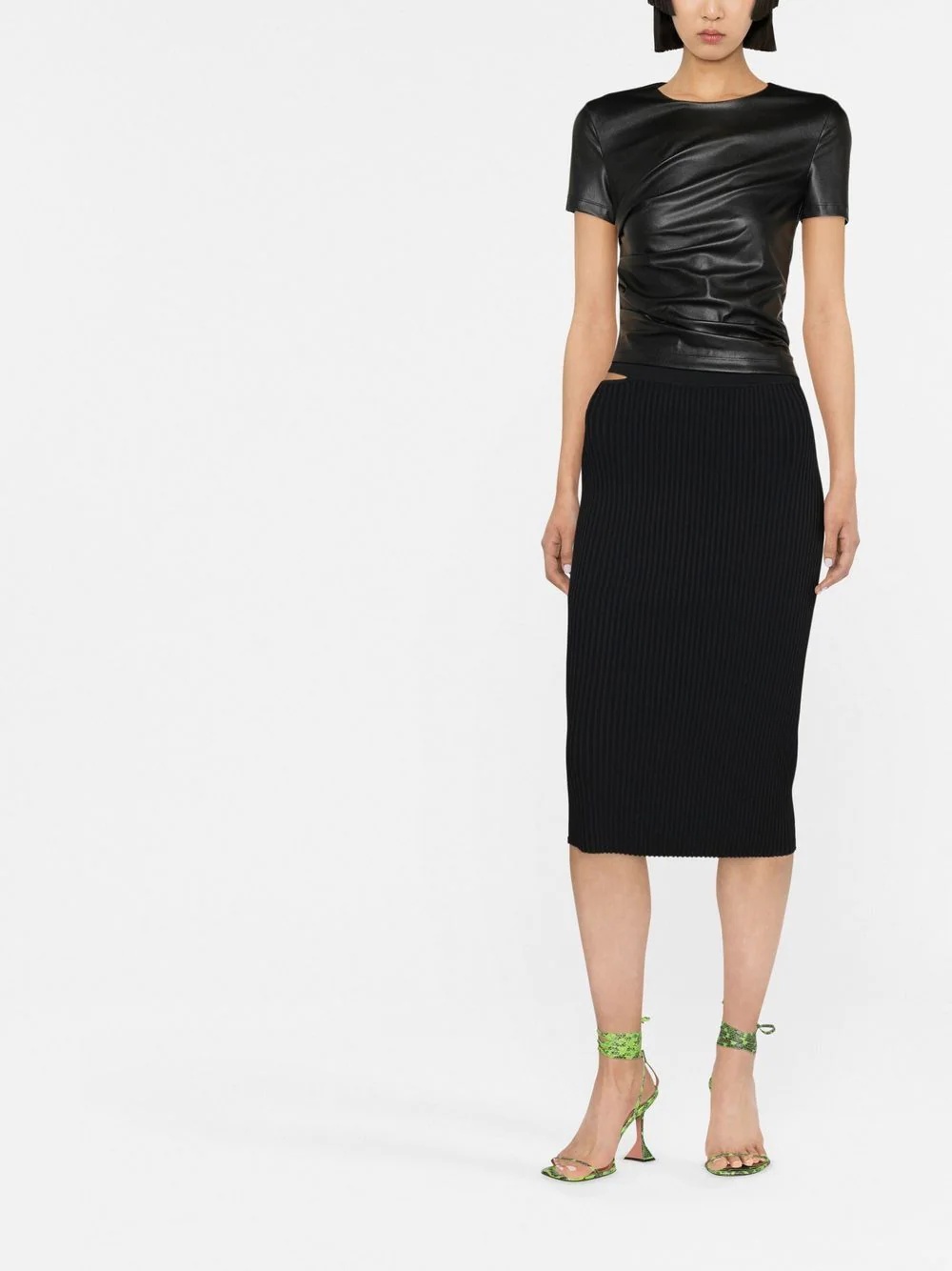 draped faux-leather T-shirt - 2