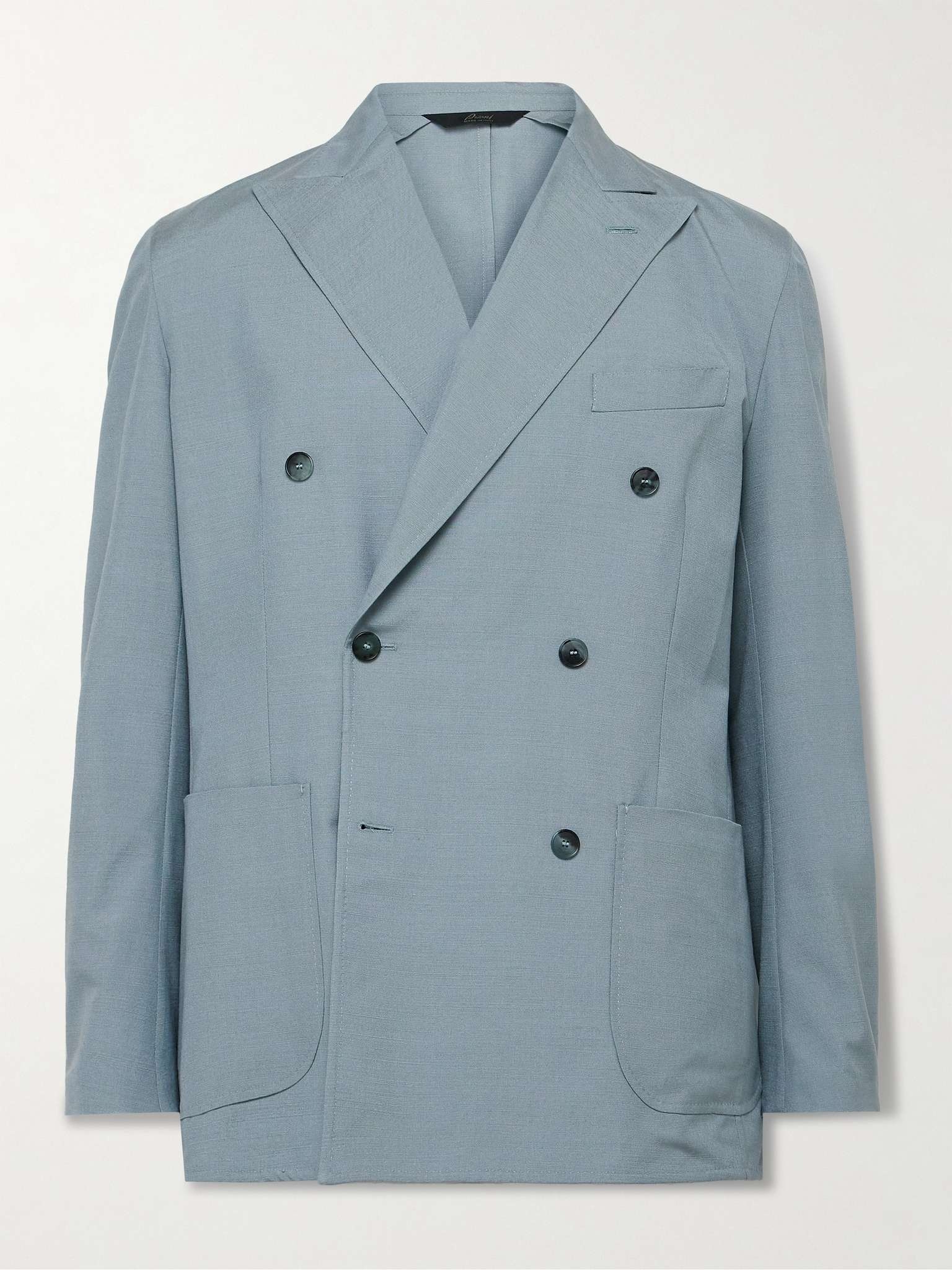 Unstructured Double-Breasted Silk Suit Jacket - 1