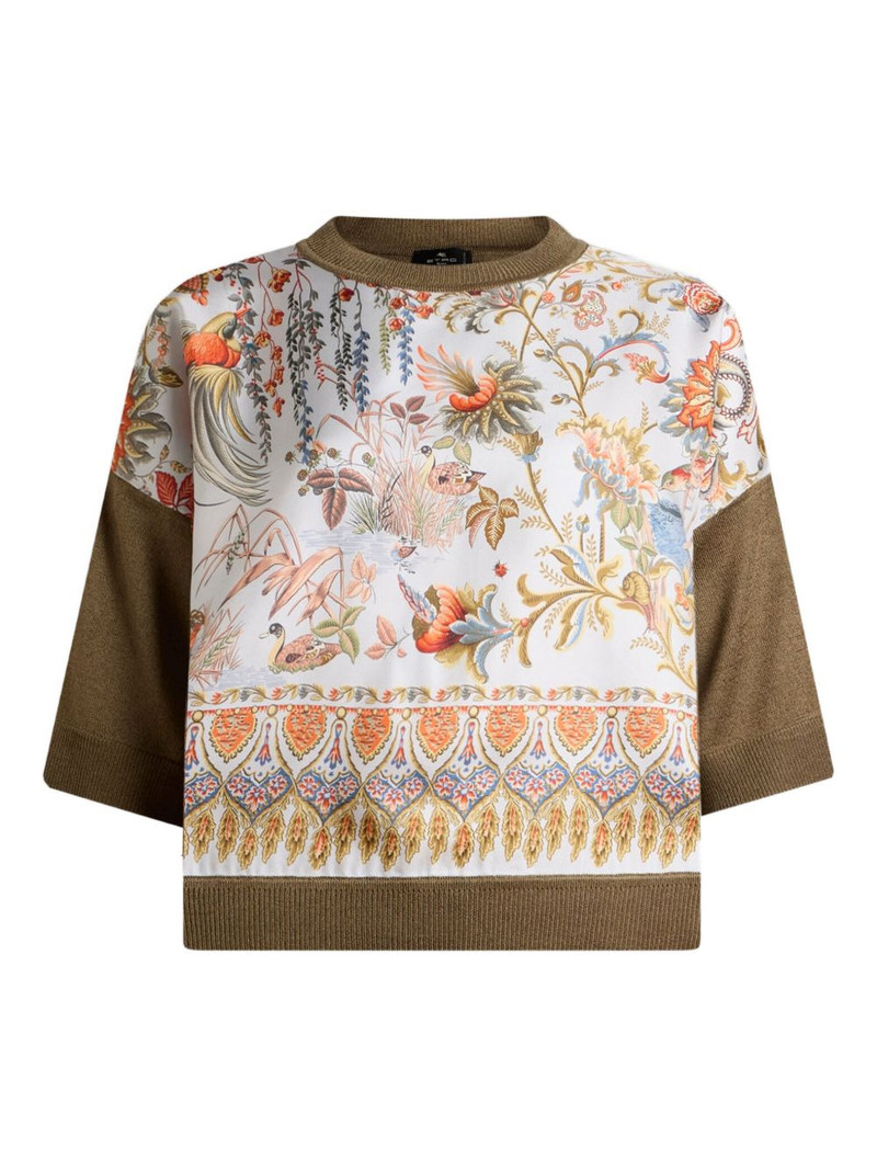 floral-print inserted knit top 1