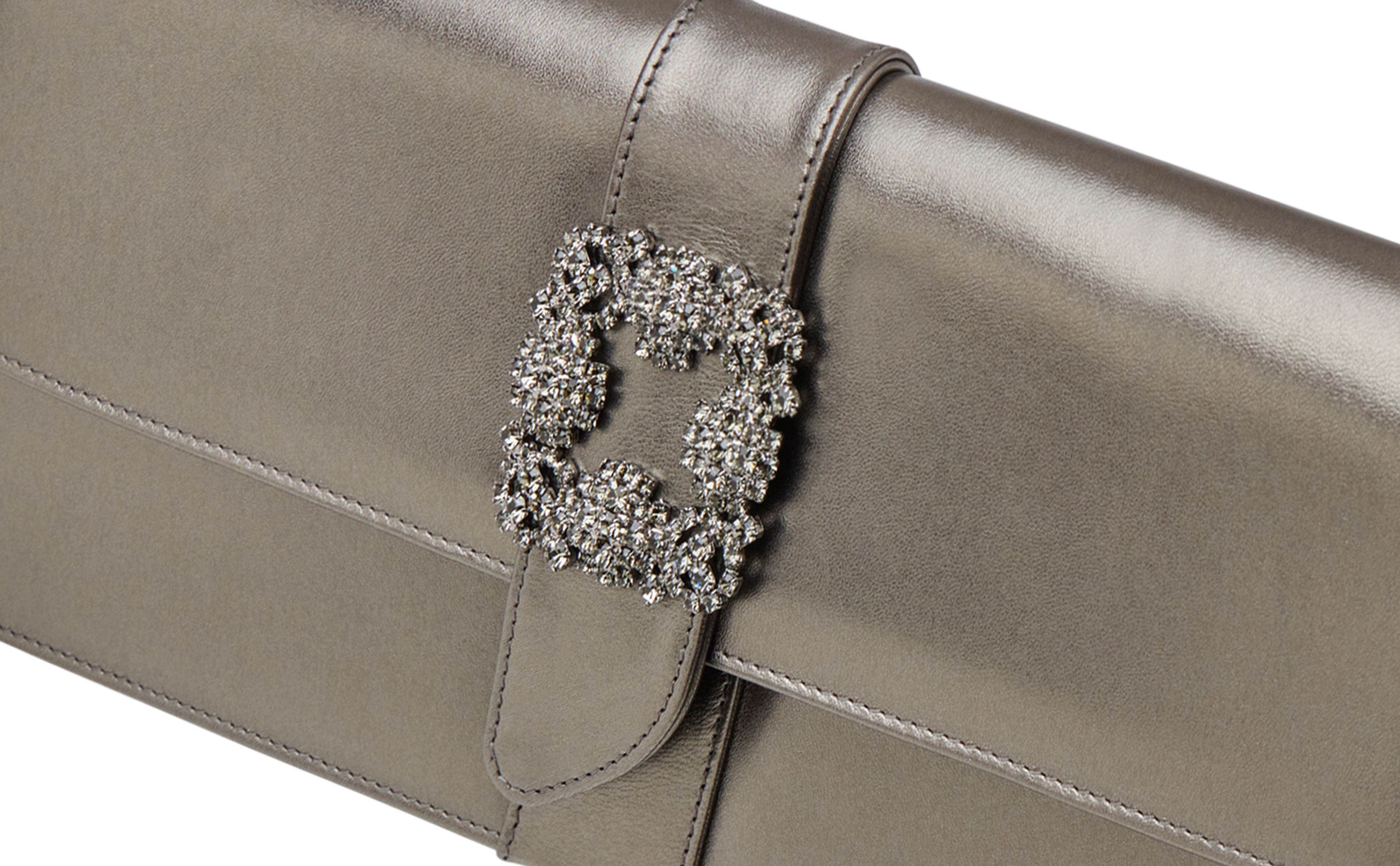 Dark Grey Nappa Leather Jewel Buckle Clutch - 4