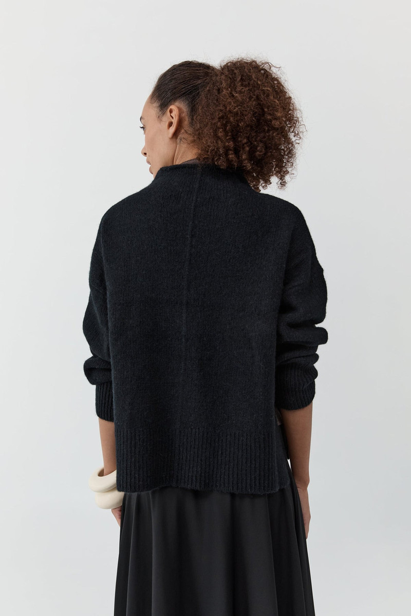 Wool Blend Mock Neck Sweater - Black 6