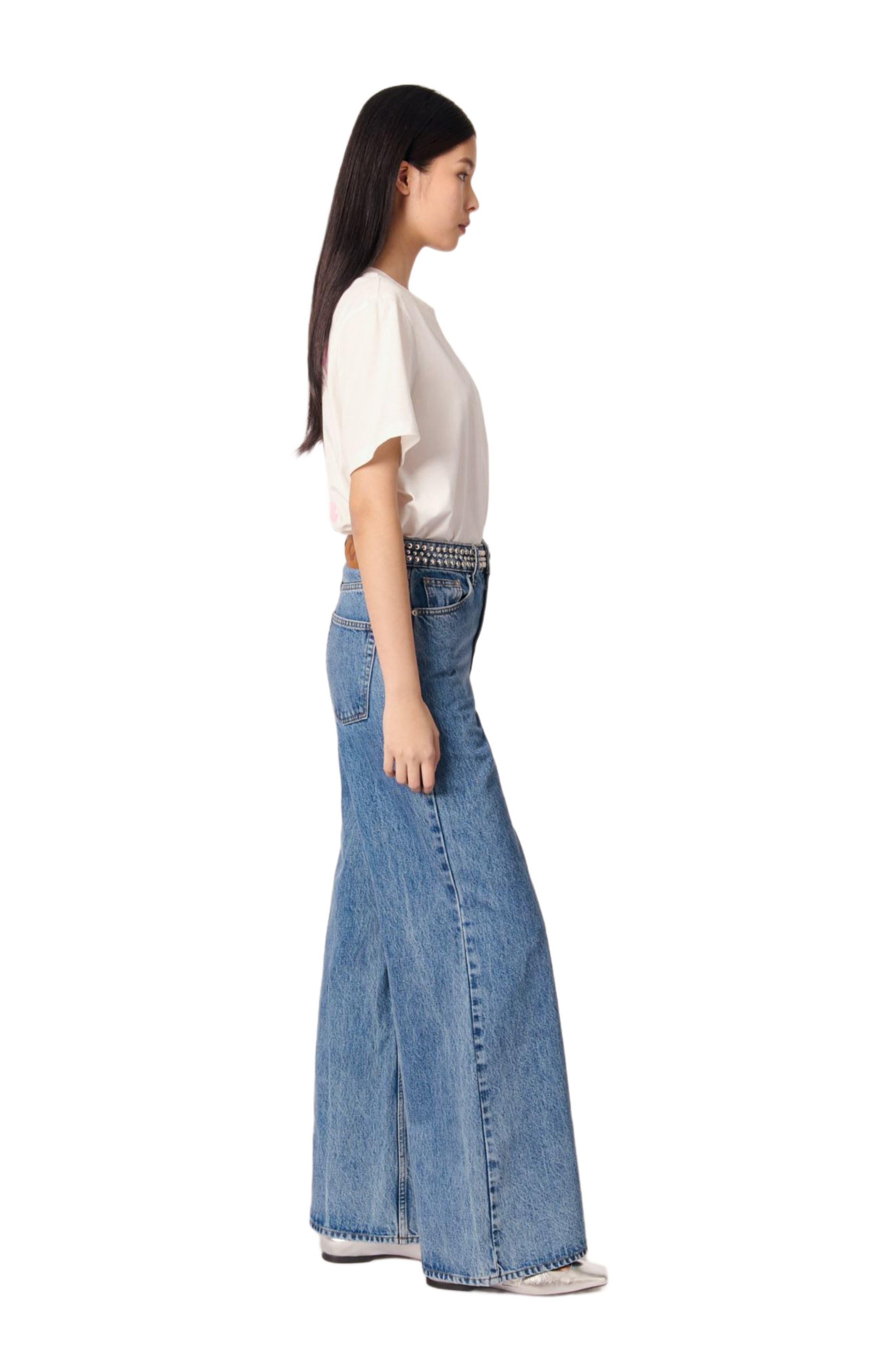 maje Flares jeans with studded waistband in Blue Jean at Nordstrom - 3