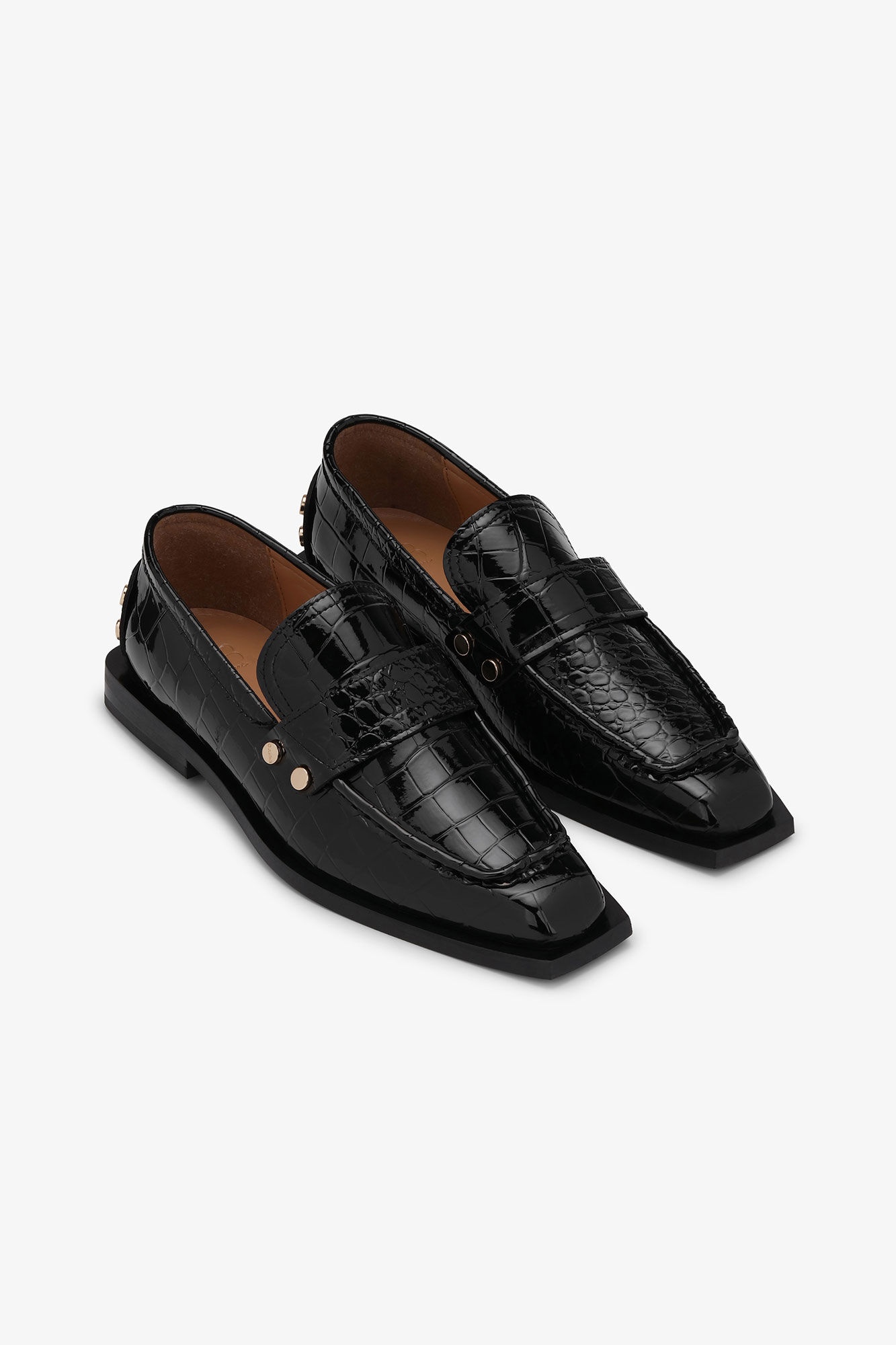 BLACK CROCO STUDDED LOAFERS - 2