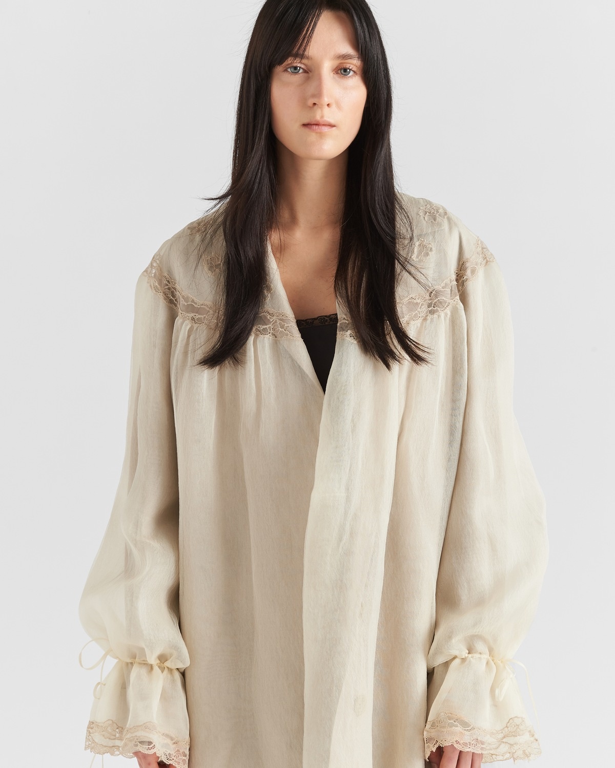 Single-breasted nylonette and Panama cotton coat - 4
