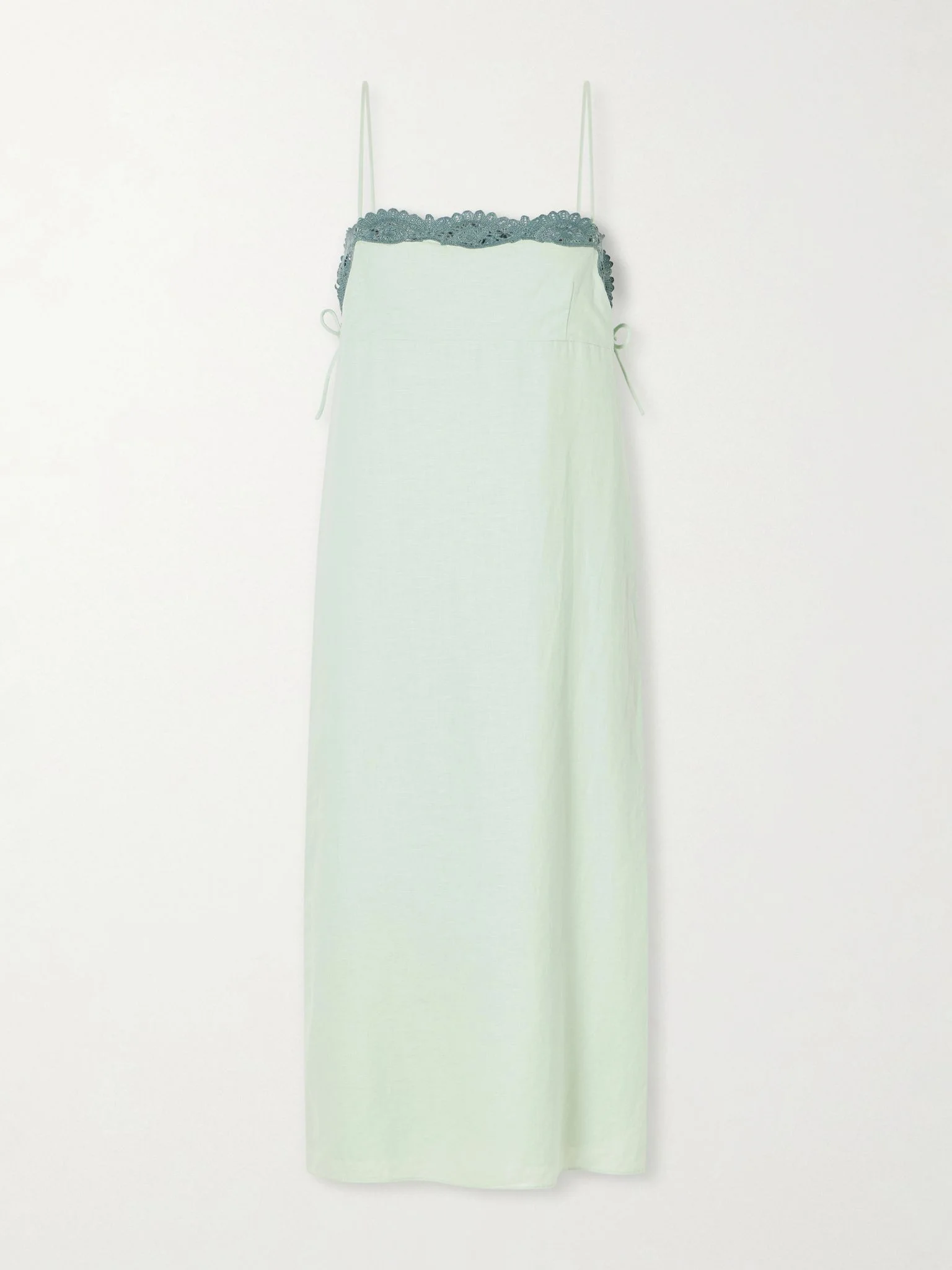 Darya lace-trimmed linen and cotton-blend midi dress Green - 1