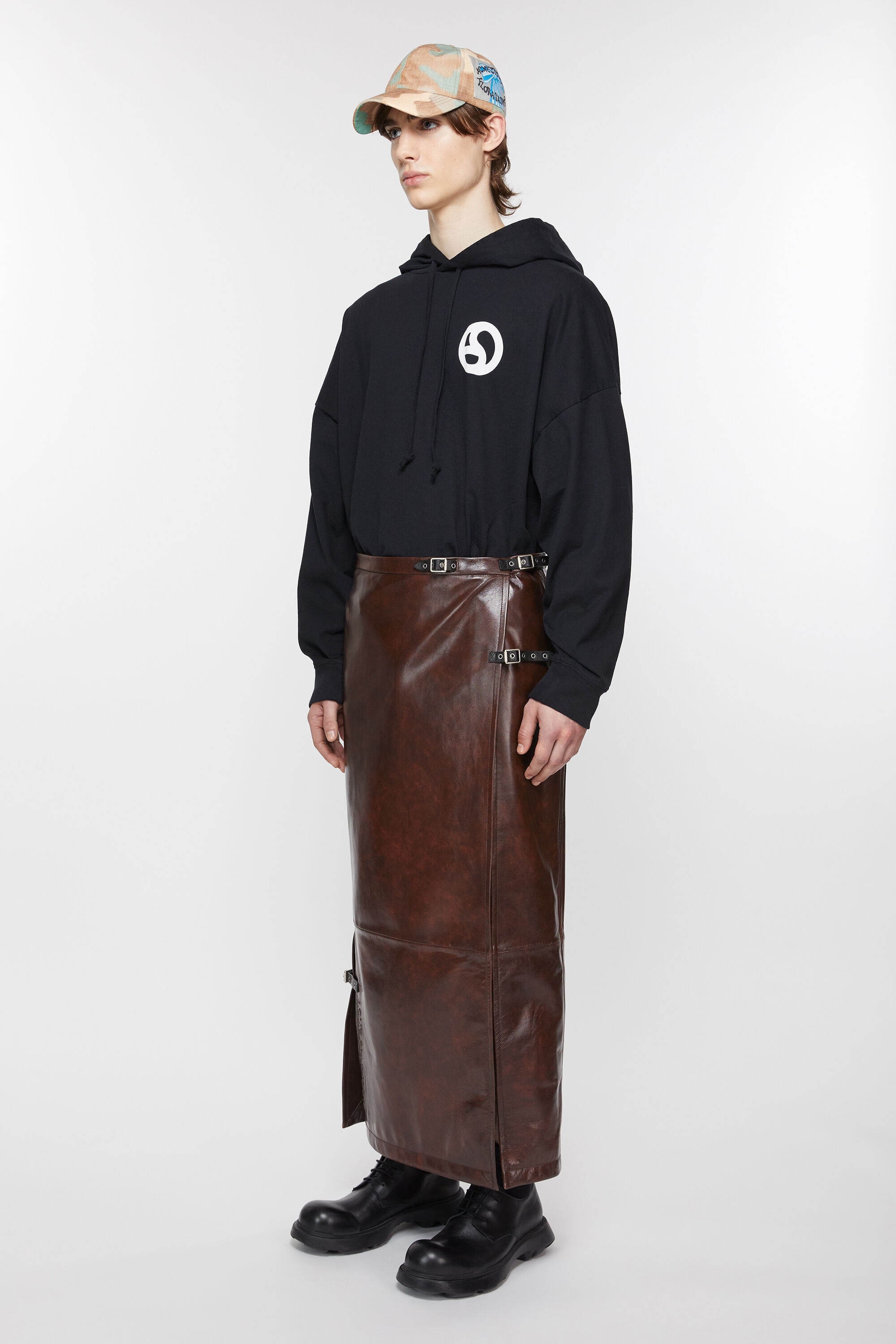 Long leather skirt - Brown - 3