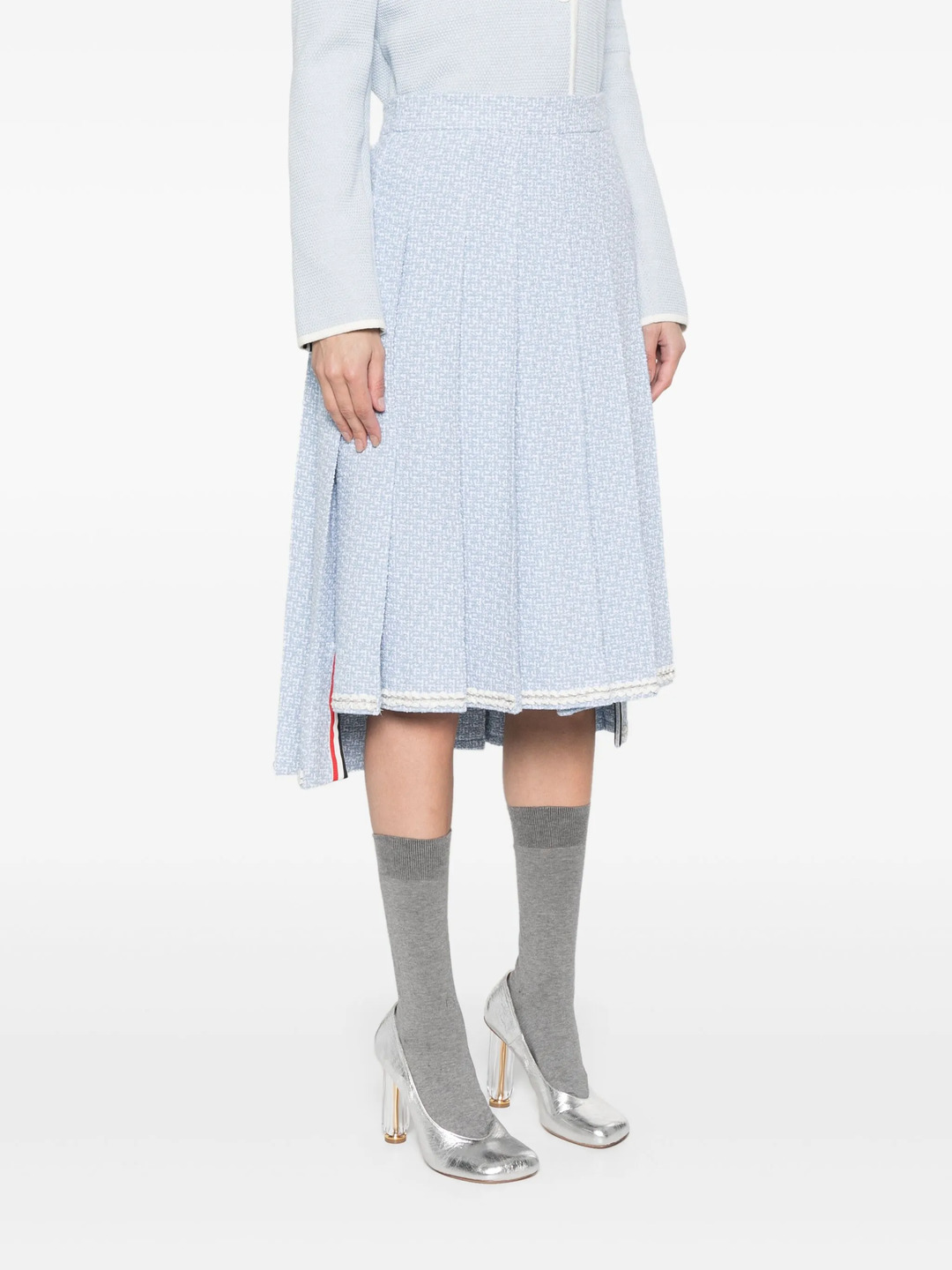 Solid Tweed Knee Length Pleated Skirt Women - 3