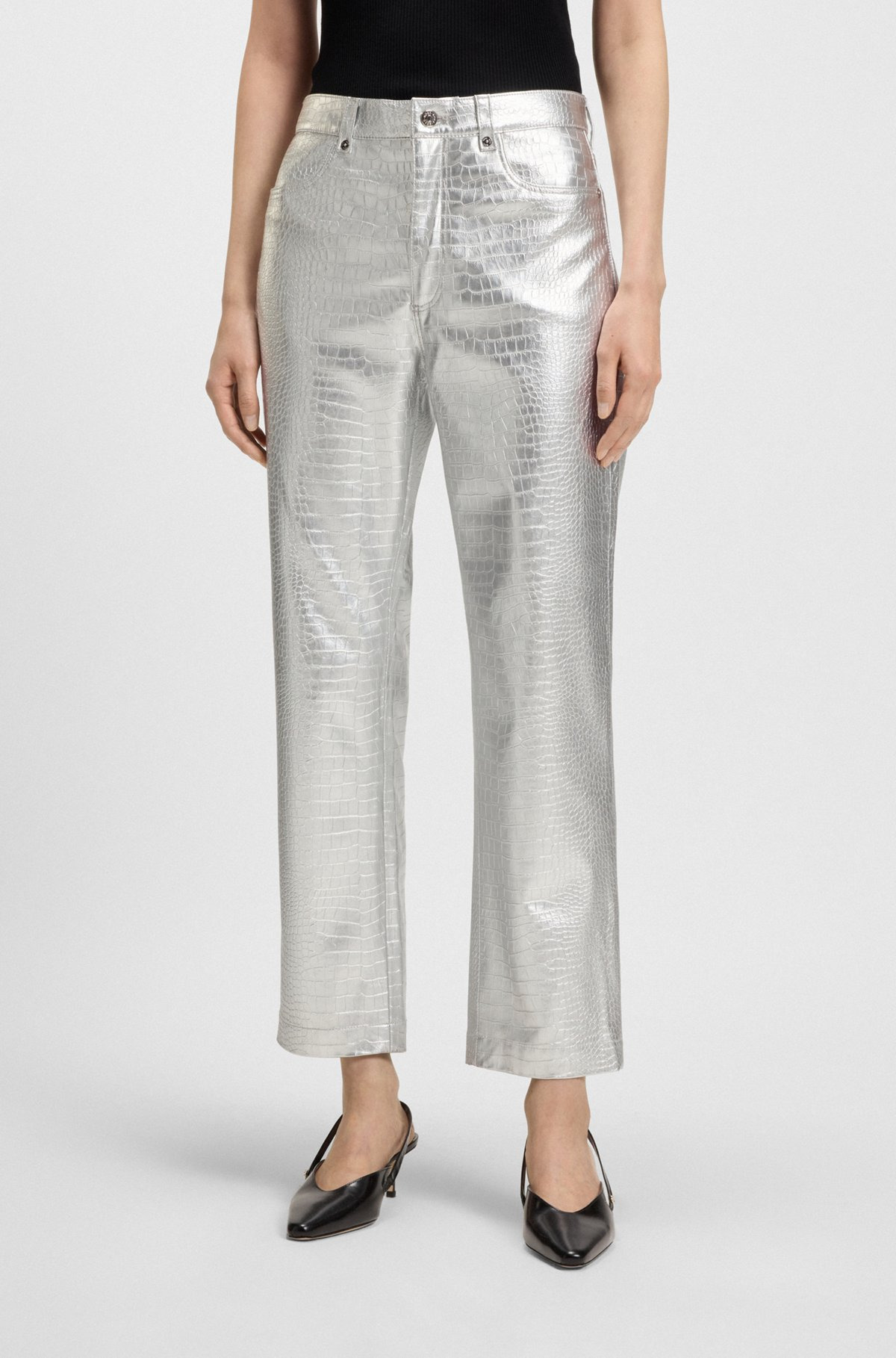 STRAIGHT-LEG TROUSERS IN CROCODILE-EMBOSSED FAUX LEATHER - 2